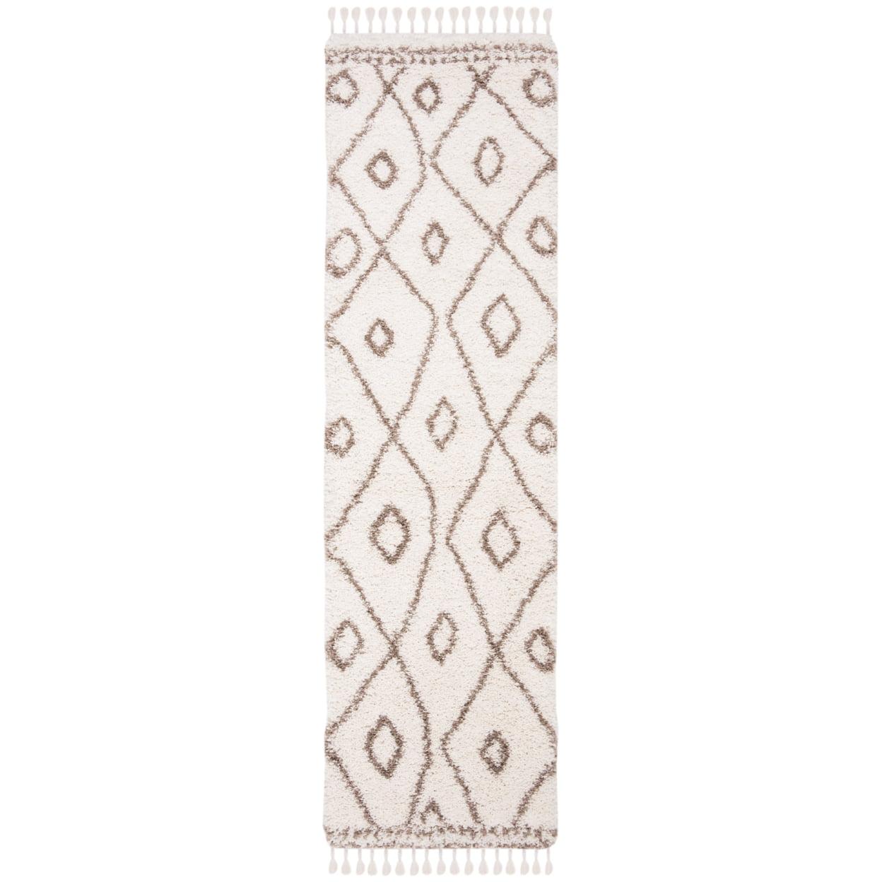 Ivory and Beige Moroccan Fringe Shag Runner Rug