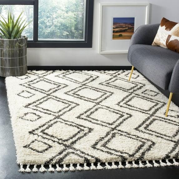 Moroccan Fringe Shag MFG247 Power Loomed Indoor Area Rug - Cream/Charcoal - 5'3"x7'6" - Safavieh.