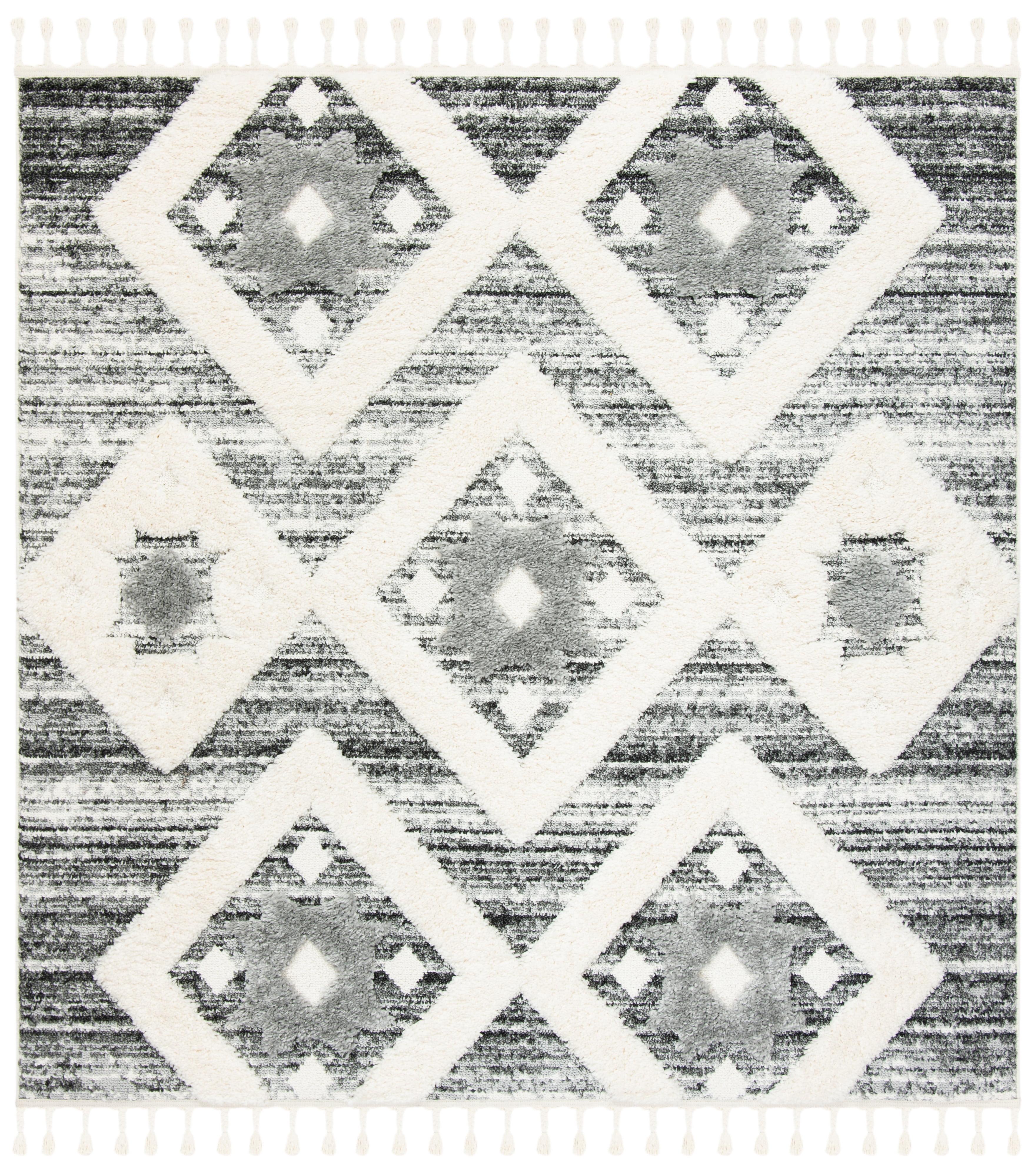 Moroccan Tassel Shag MTS664 Power Loomed Indoor Accent Rug - Grey/Ivory - 4'x4' - Safavieh