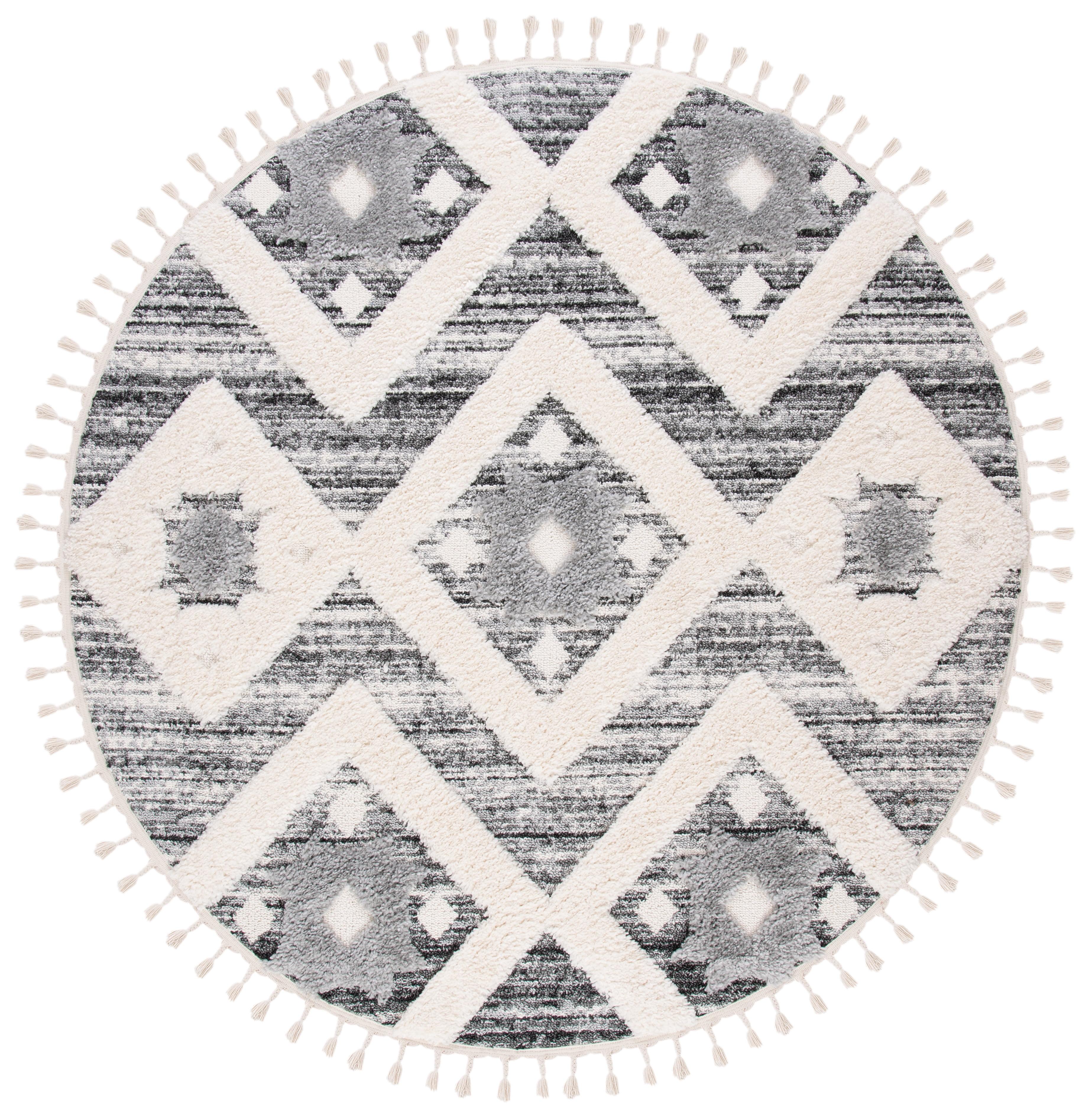 Moroccan Tassel Shag MTS664 Power Loomed Indoor Area Rug - Grey/Ivory - 8' Round - Safavieh