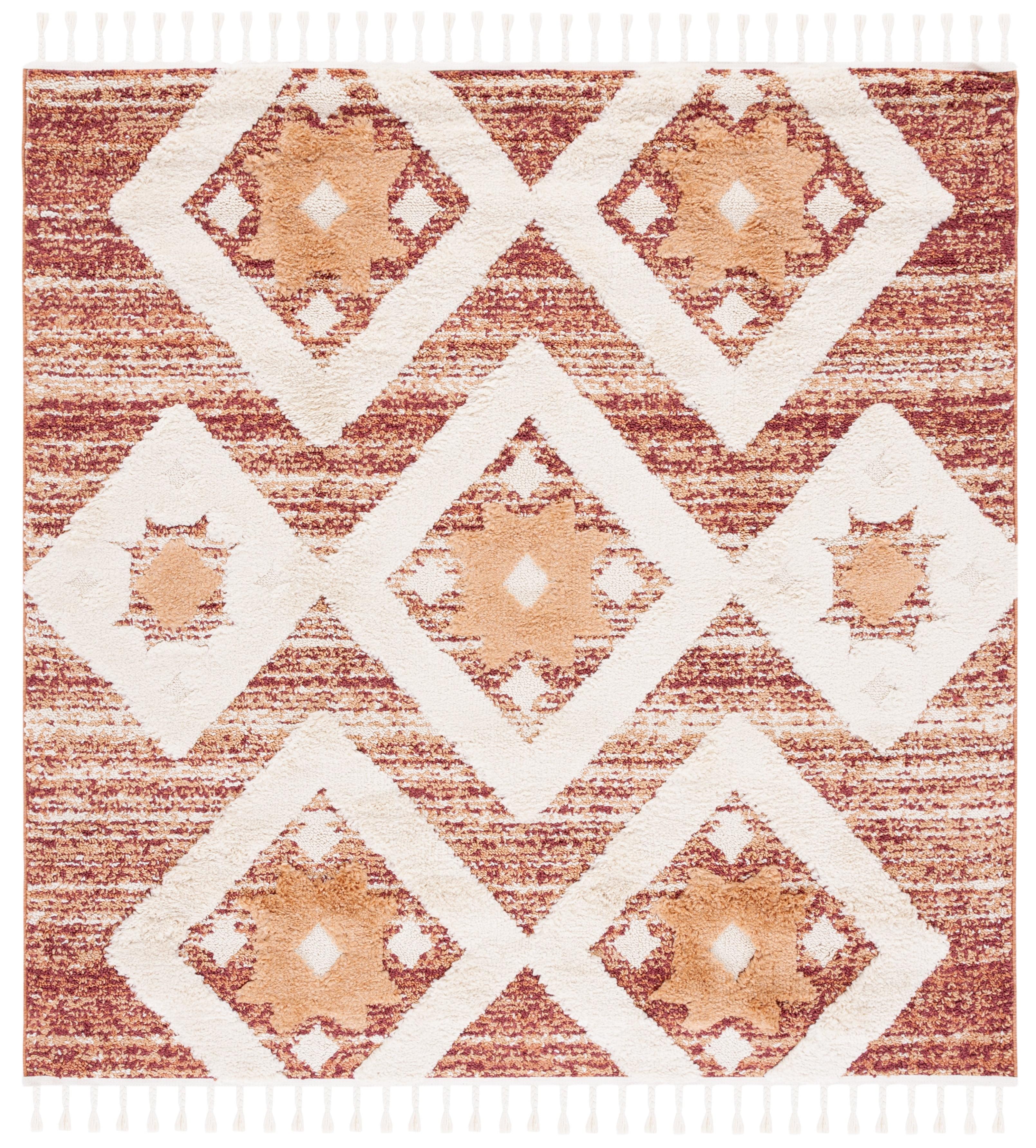 Moroccan Tassel Shag MTS664 Power Loomed Indoor Area Rug - Rust/Ivory - 6'7"x6'7" - Safavieh