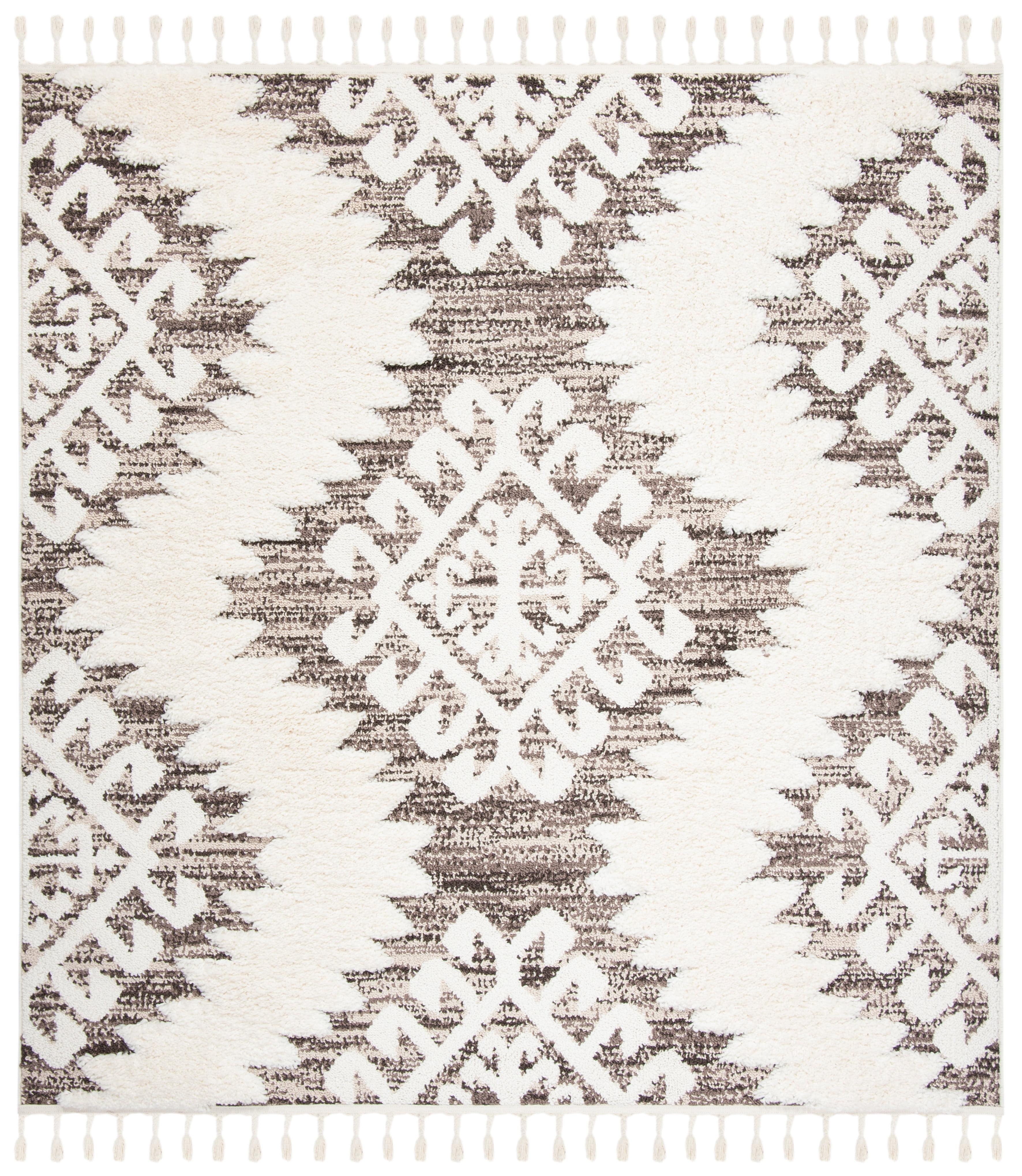 Moroccan Tassel Shag MTS652 Power Loomed Area Rug - Ivory/Brown - 8'x8' - Safavieh.