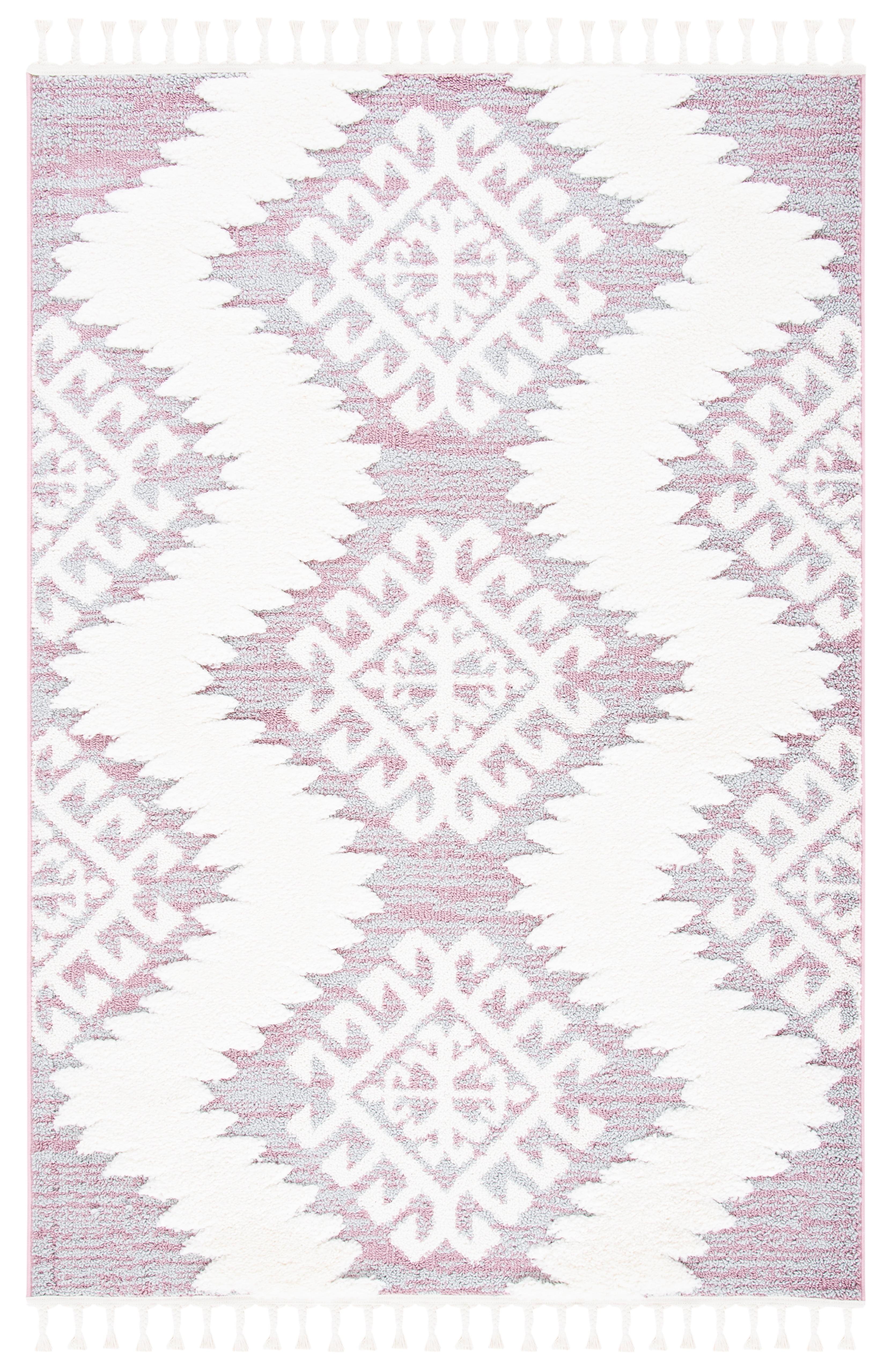 Moroccan Tassel Shag MTS652 Power Loomed Indoor Area Rug - Pink/Ivory - 5'3"x7'6" - Safavieh