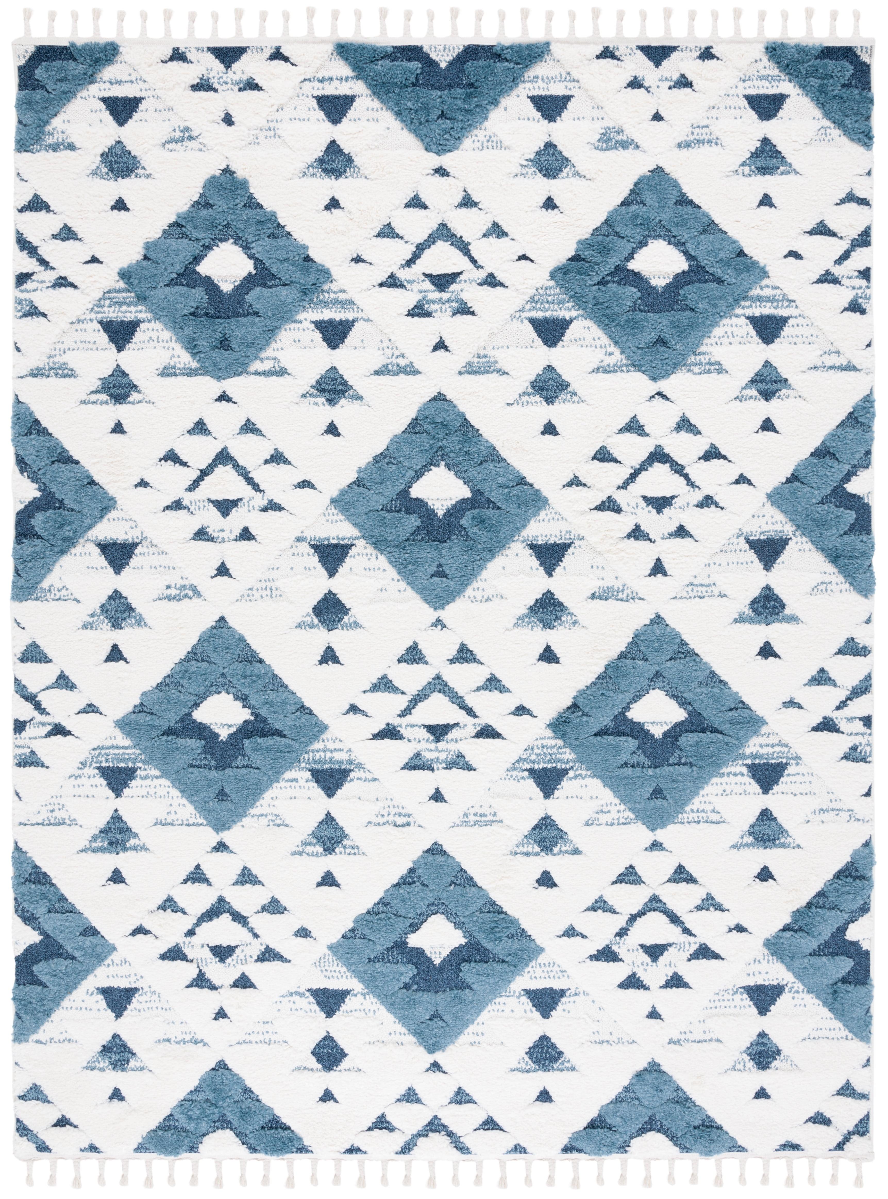 Moroccan Tassel Shag MTS688 Power Loomed Indoor Area Rug - Blue/Ivory - 8'x10' - Safavieh