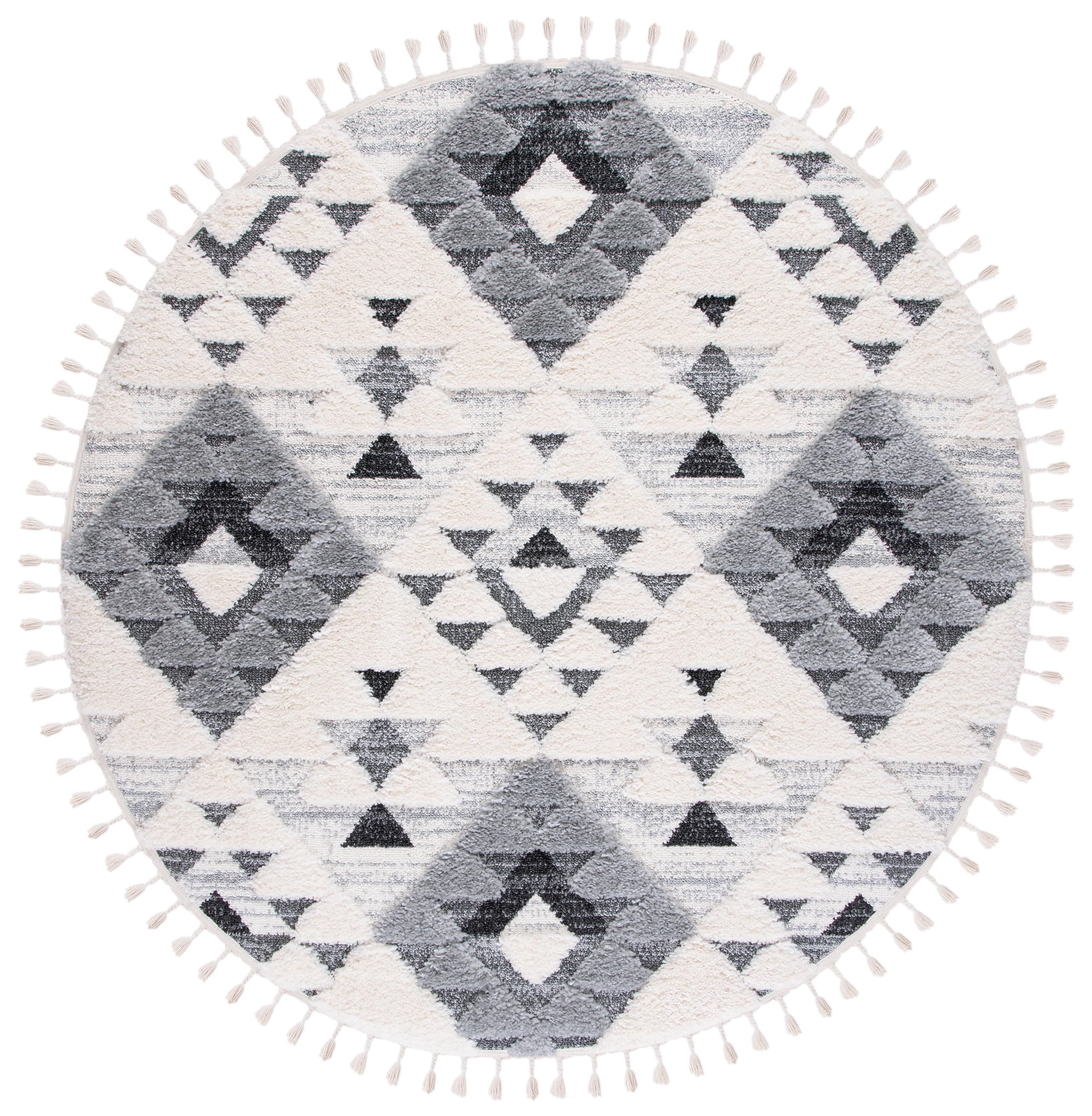 Moroccan Tassel Shag MTS688 Power Loomed Indoor Accent Rug - Ivory/Grey - 3' Round - Safavieh