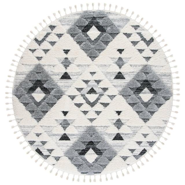 Moroccan Tassel Shag MTS688 Power Loomed Indoor Accent Rug - Ivory/Grey - 3' Round - Safavieh