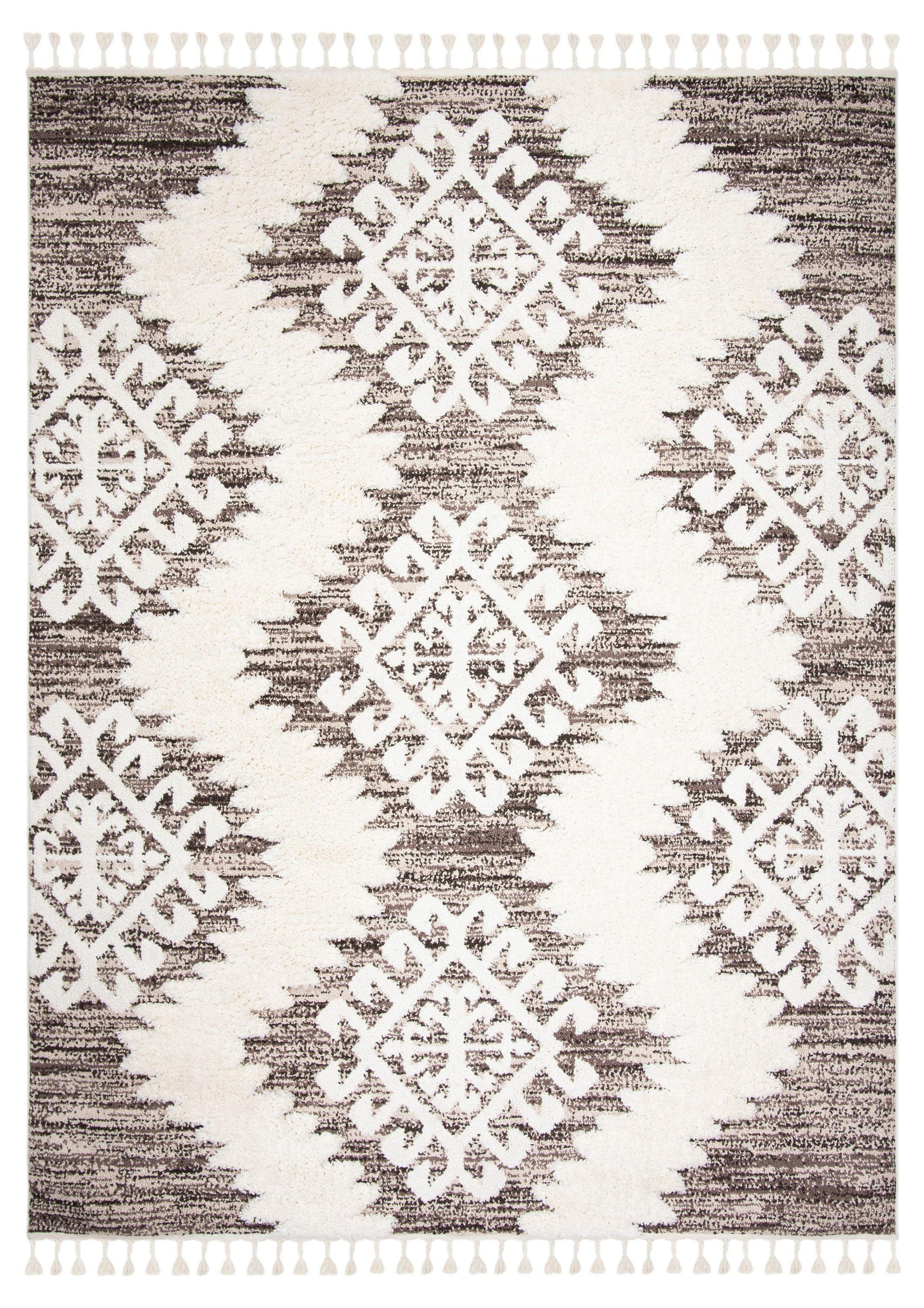 Ivory Diamond Braided 9' x 12' Handmade Shag Area Rug