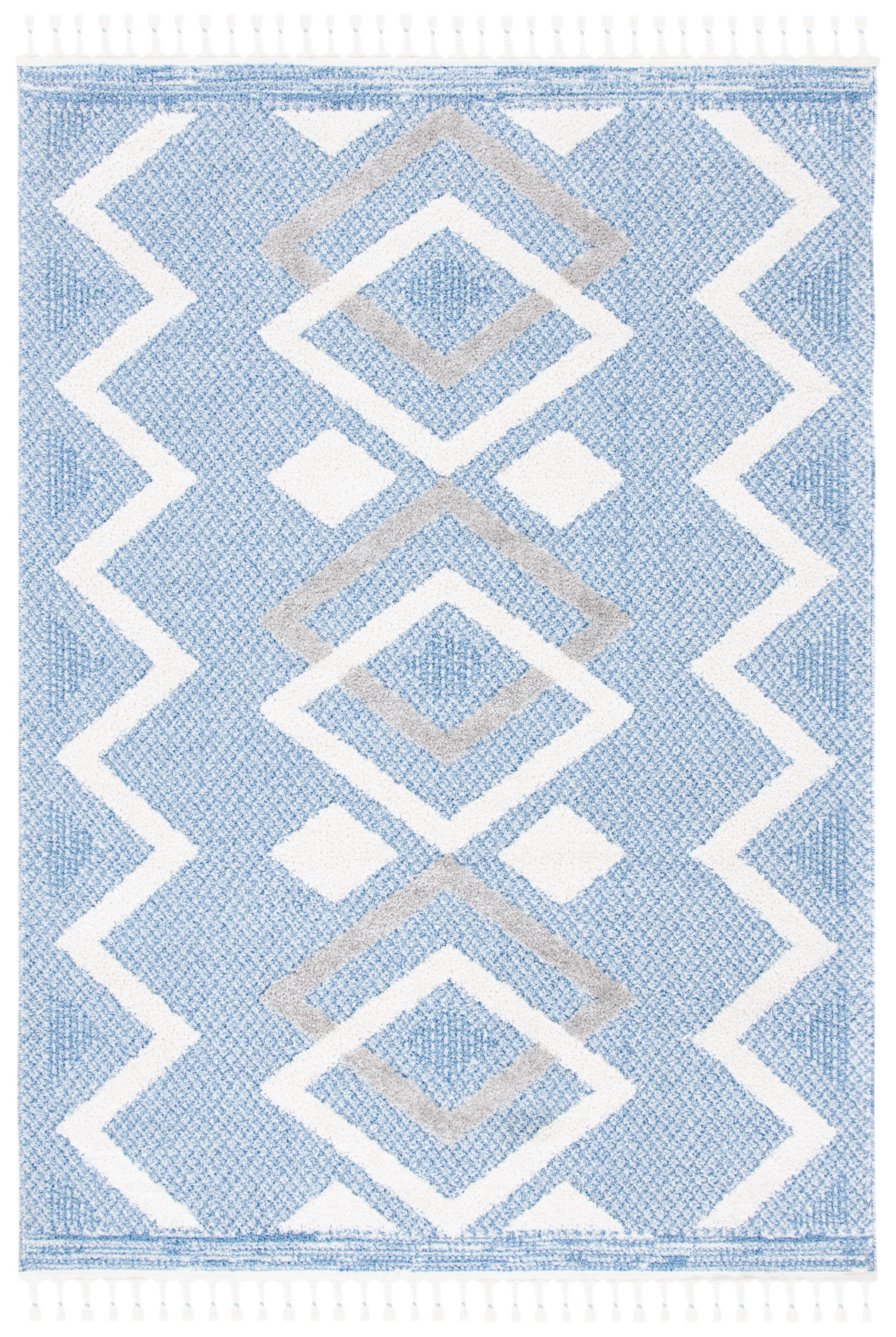 Ivory and Light Blue 8' x 10' Braided Shag Rug