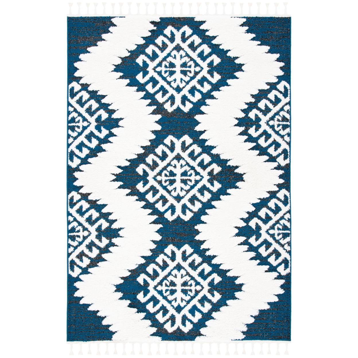 Ivory and Navy Diamond Shag Rectangular Area Rug