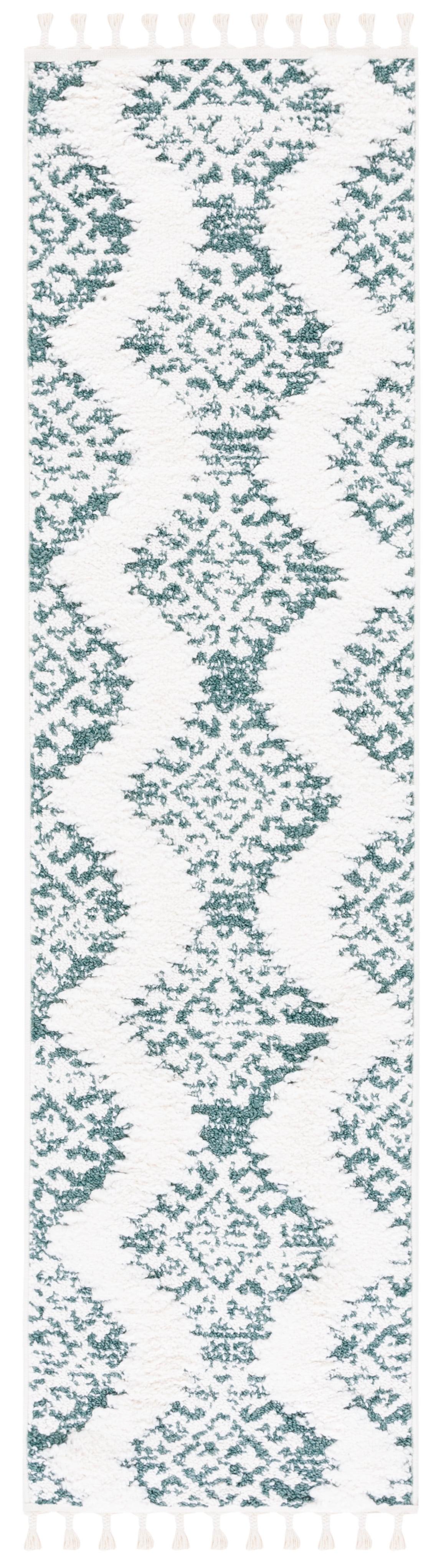 Moroccan Tassel Shag 652 Area Rug In Green / Ivory