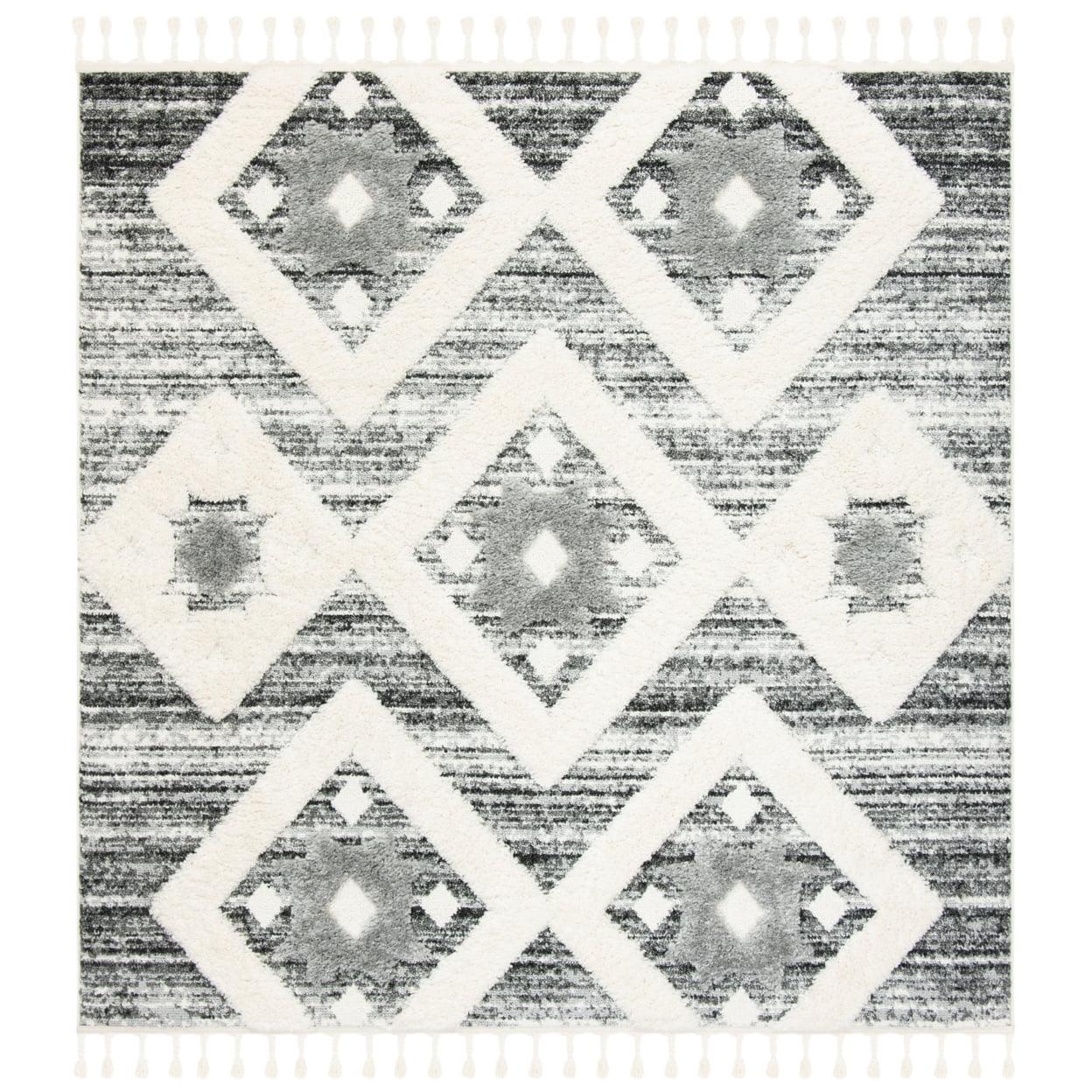 Nomadic Charm Gray Diamond Braided Shag Rug - 4' Square