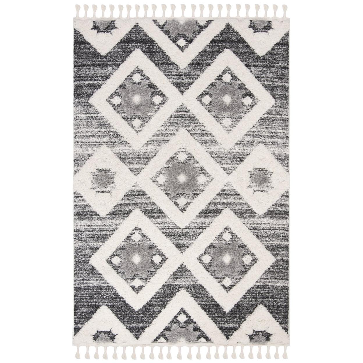 Gray Diamond Braided Shag Rectangular Synthetic Rug