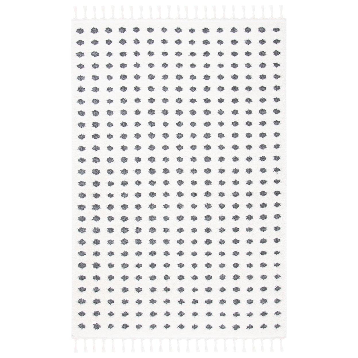 SAFAVIEH Moroccan Tassel Siofra Dot Print Shag Area Rug, Ivory/Grey, 3' x 5'