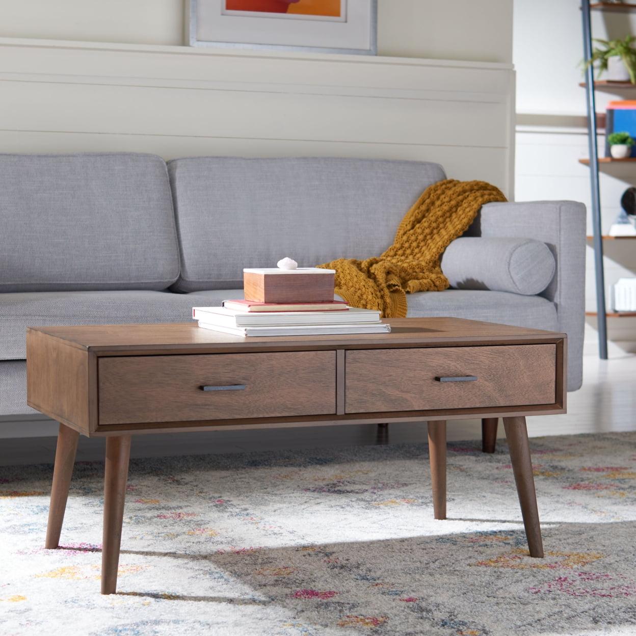 SAFAVIEH Mozart Mid-Century 2 Drawer Coffee Table, Brown