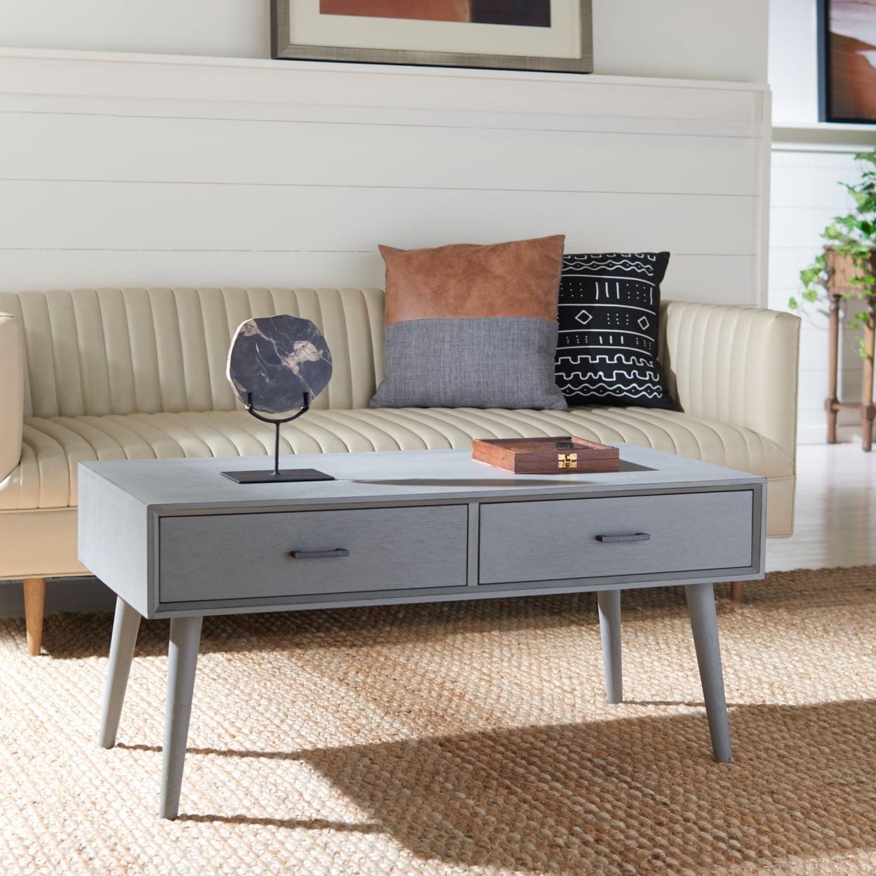 Belgian Farmhouse 42" Mid-Century Wood Coffee Table with Storage