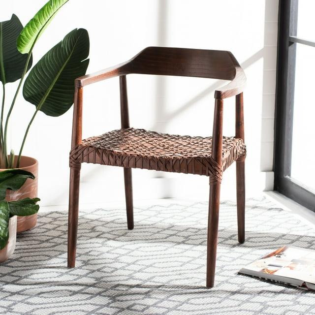 Munro Leather Woven Accent Chair - ACH1005 - Walnut/Cognac - Safavieh