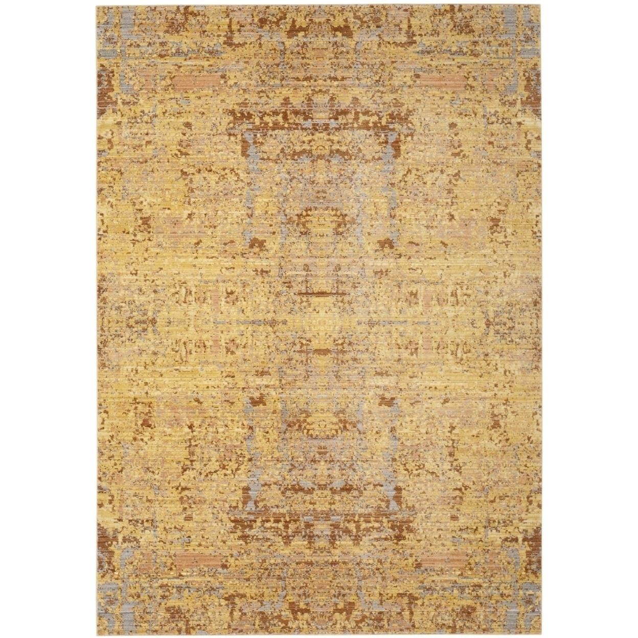 Abstract Gold & Multicolor Synthetic 4' x 6' Hand-Knotted Area Rug