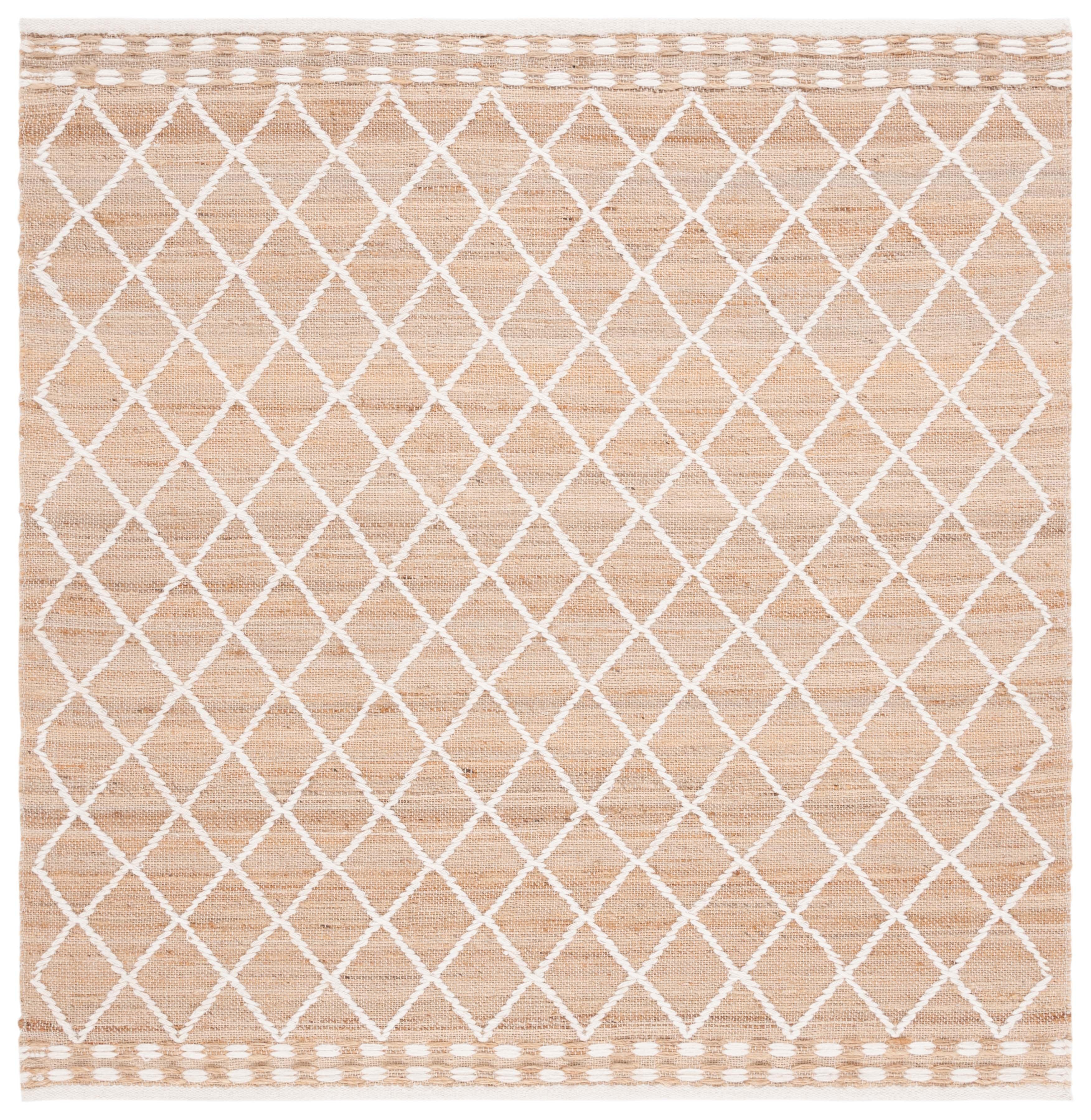 Ivory Diamond Pattern Handmade Wool Square Rug, 6' x 6'