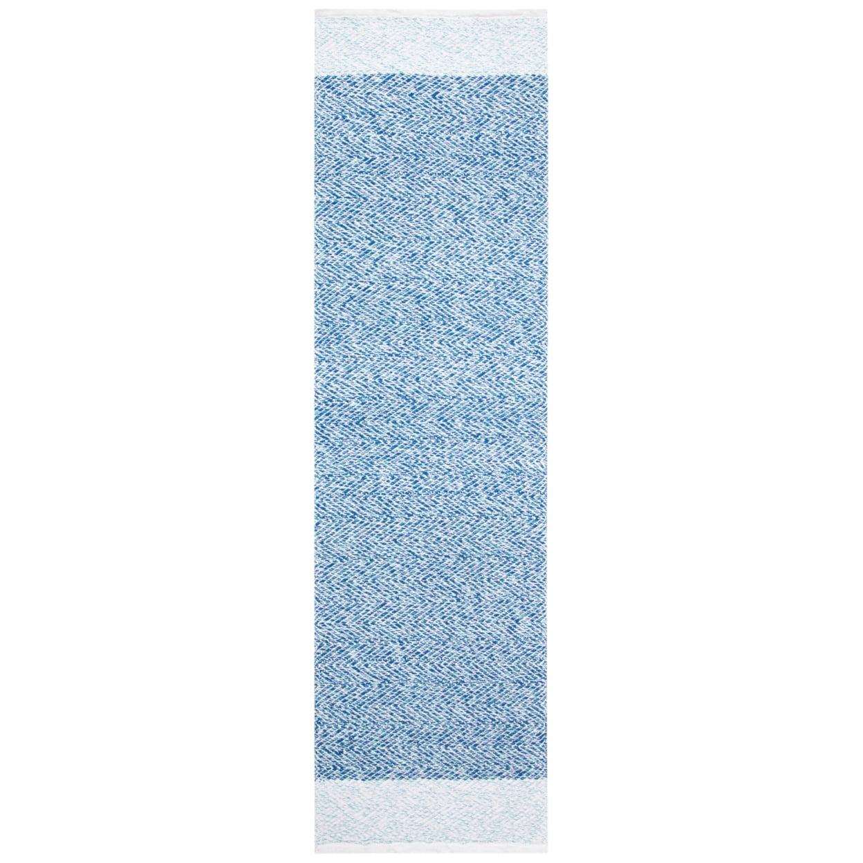 Ivory and Blue Handmade Tufted Cotton Runner Rug