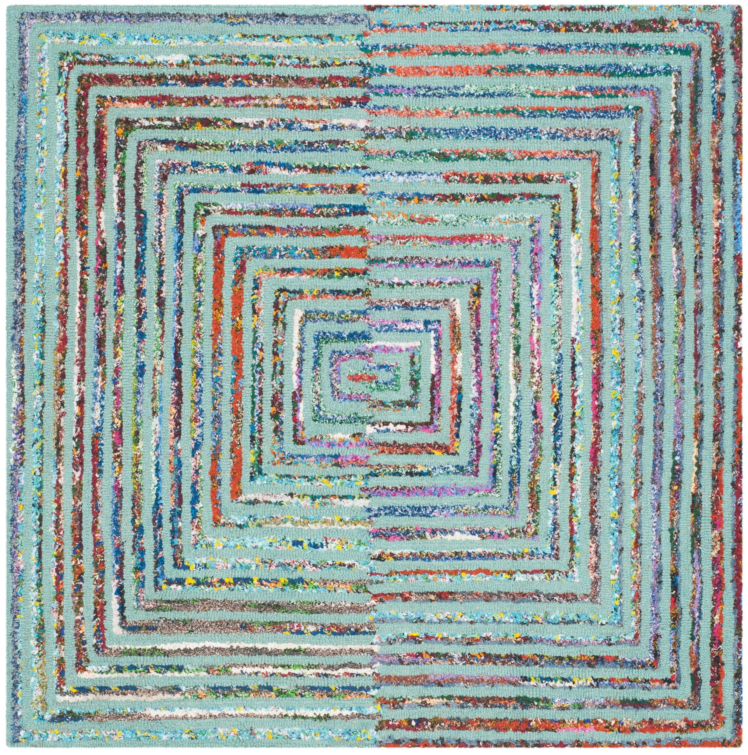 Hand-Tufted Multicolor Teal Wool 6' Square Area Rug