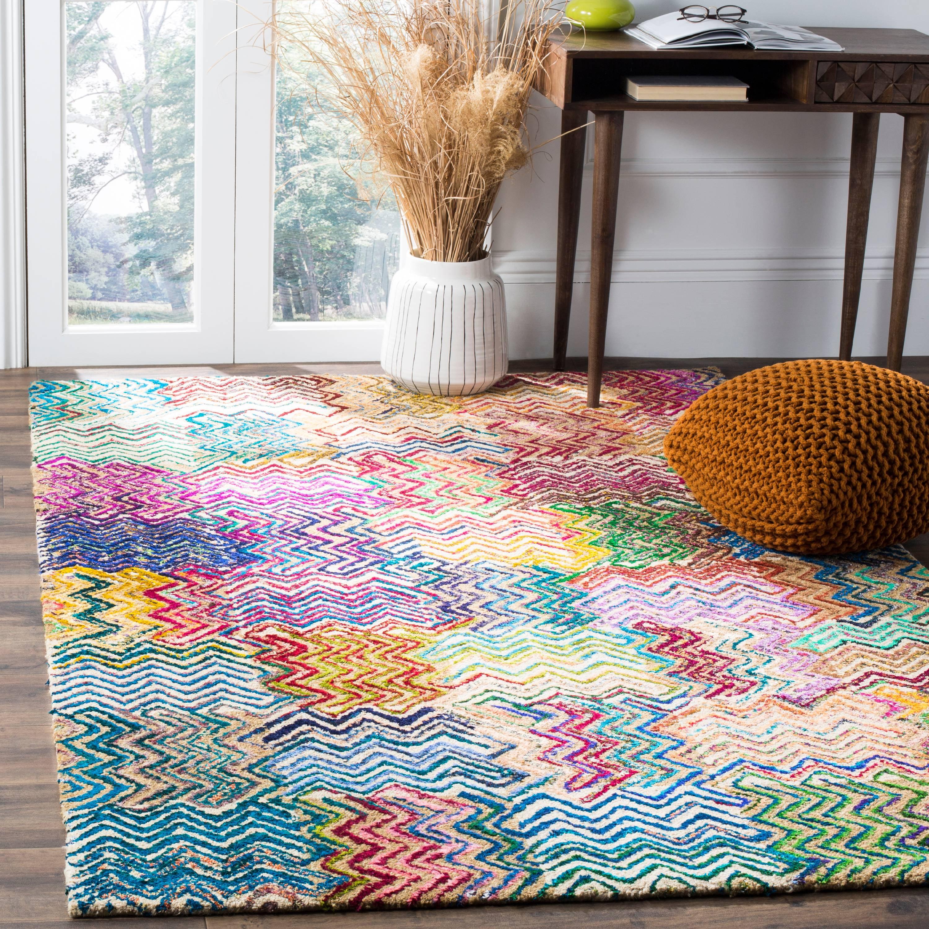 Multicolor Hand-Tufted Wool and Synthetic Square Rug, 4' x 4'