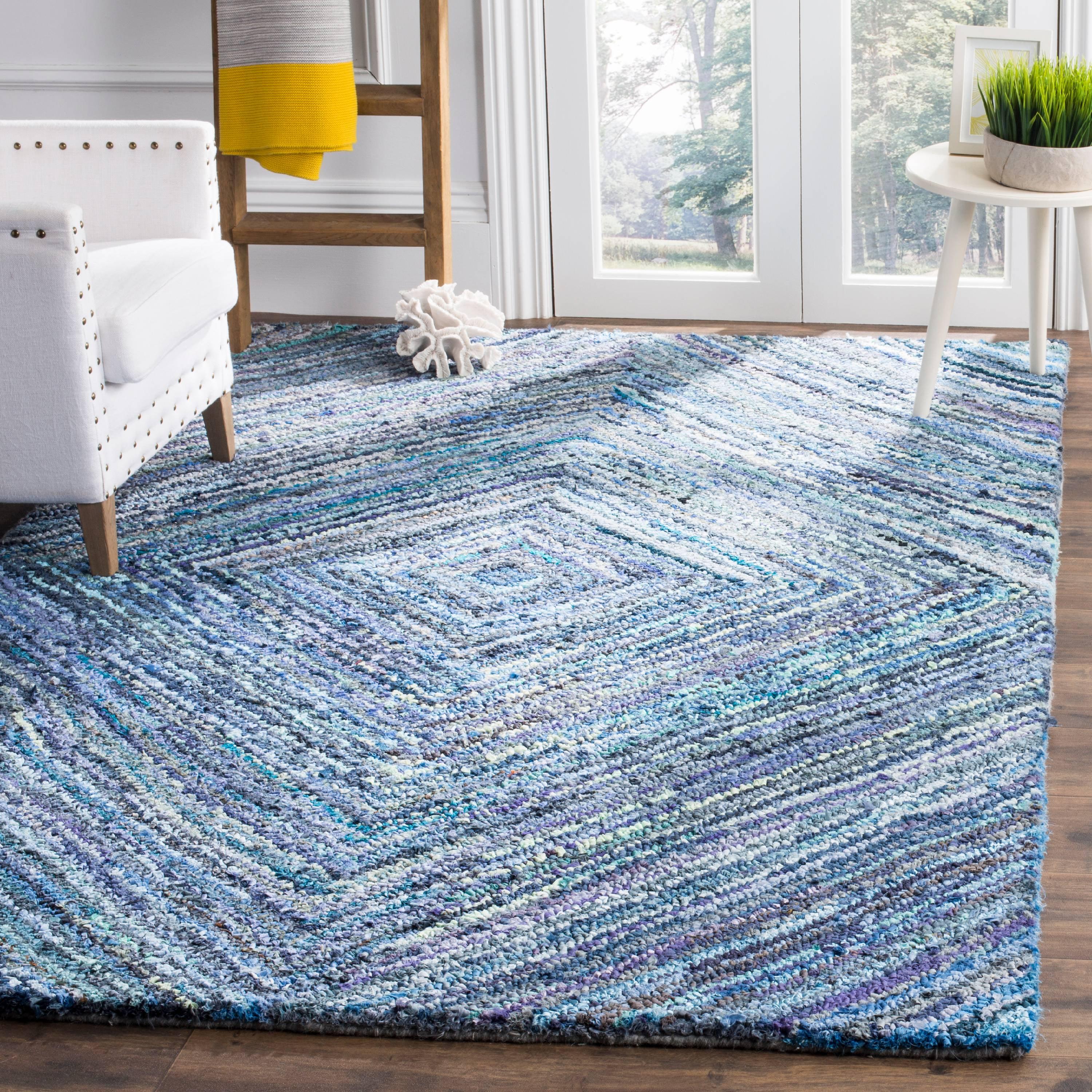 Blue Handmade Wool Tufted Rectangular Area Rug 3' x 5'