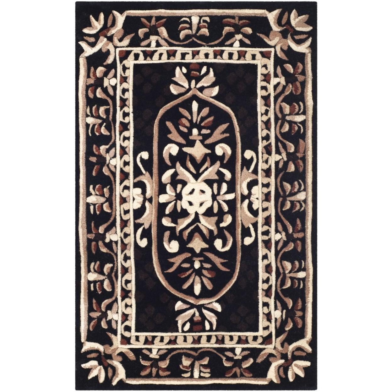 Black and Beige Hand-Tufted Wool Area Rug 2'6" x 4'