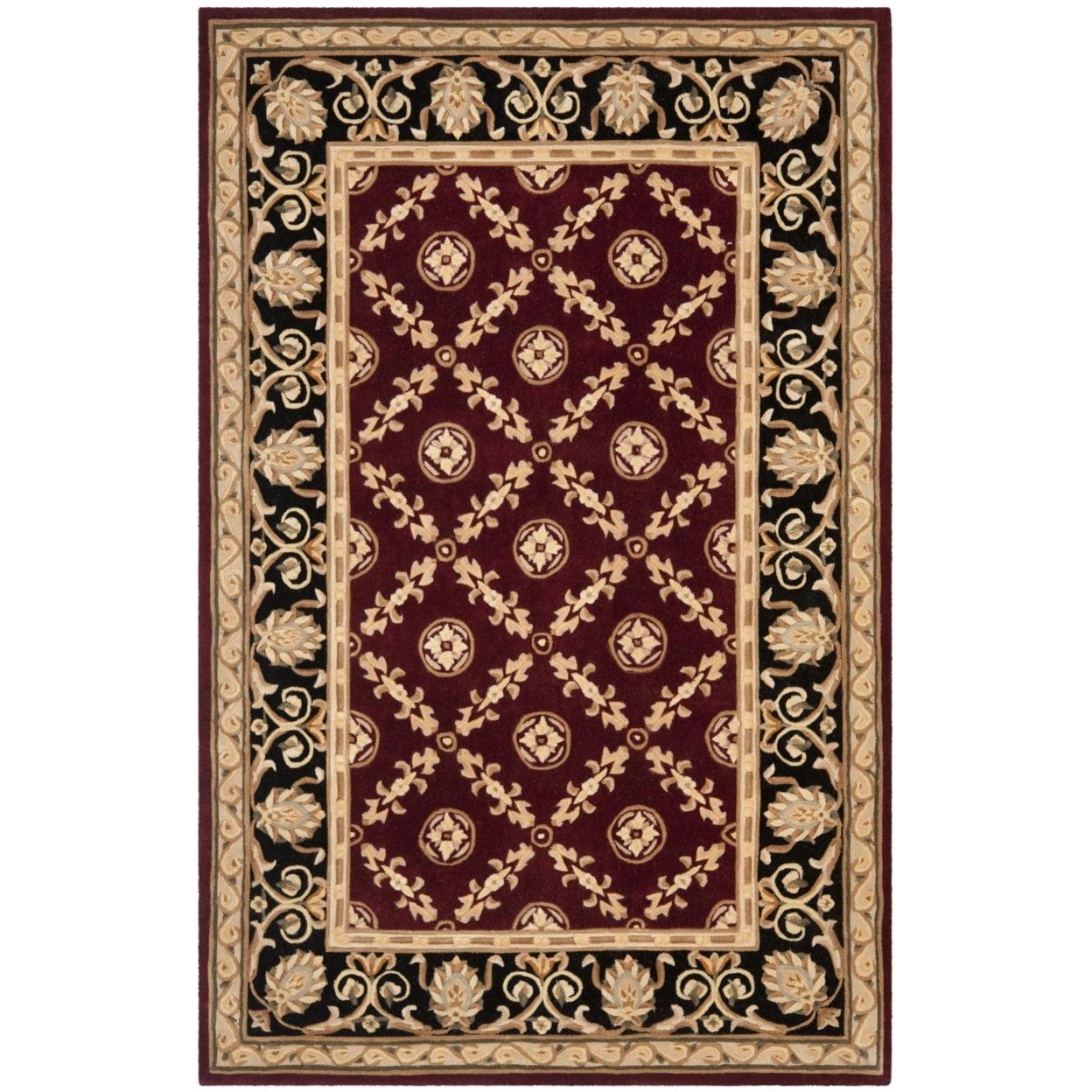 SAFAVIEH Naples Clinton Floral Bordered Wool Area Rug, Burgundy/Black, 4' x 6'