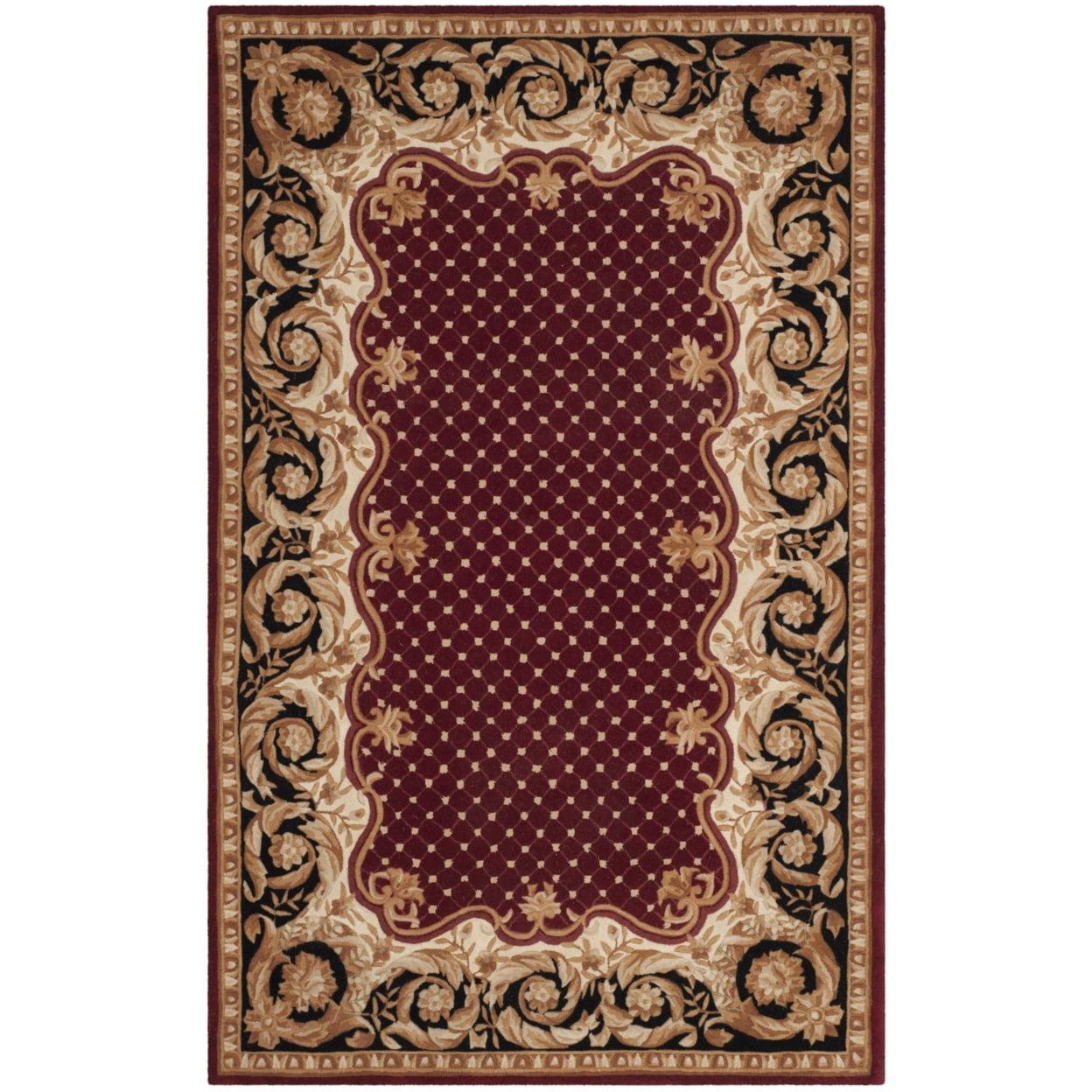 Naples Burgundy and Black Hand-Tufted Wool Rug, 5' x 8'