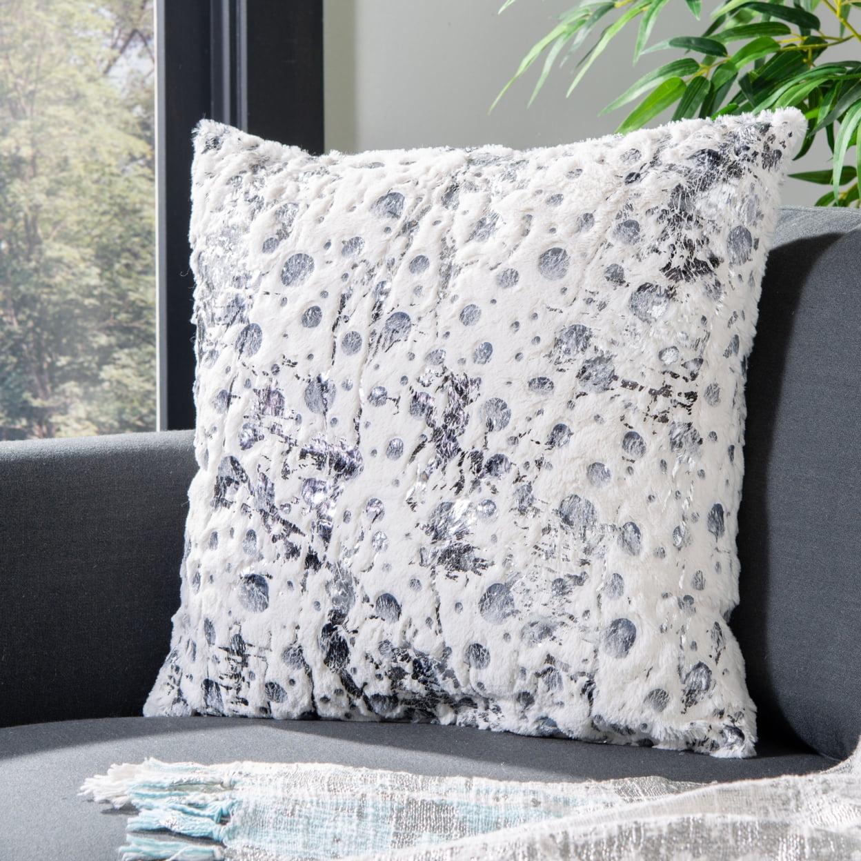 White Faux Fur Abstract Pattern Square Pillow Set