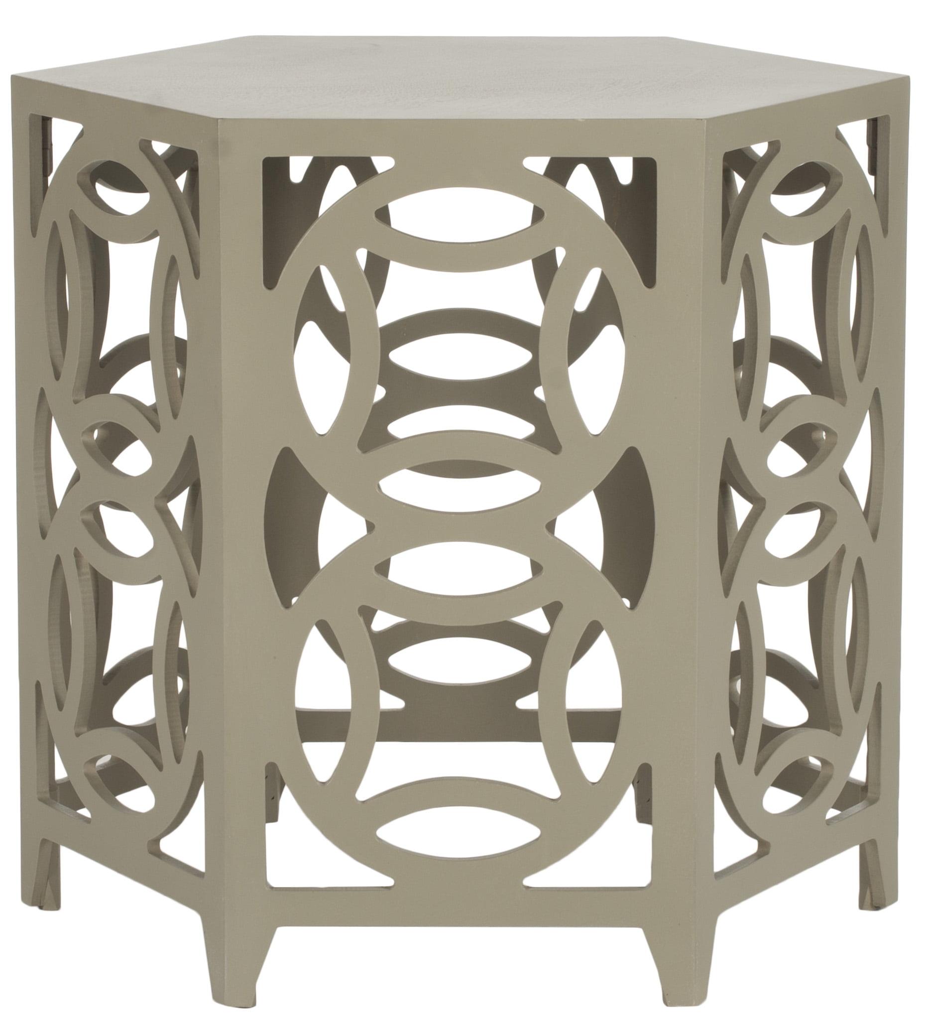 Natanya Pearl Taupe Hexagonal Wood Side Table