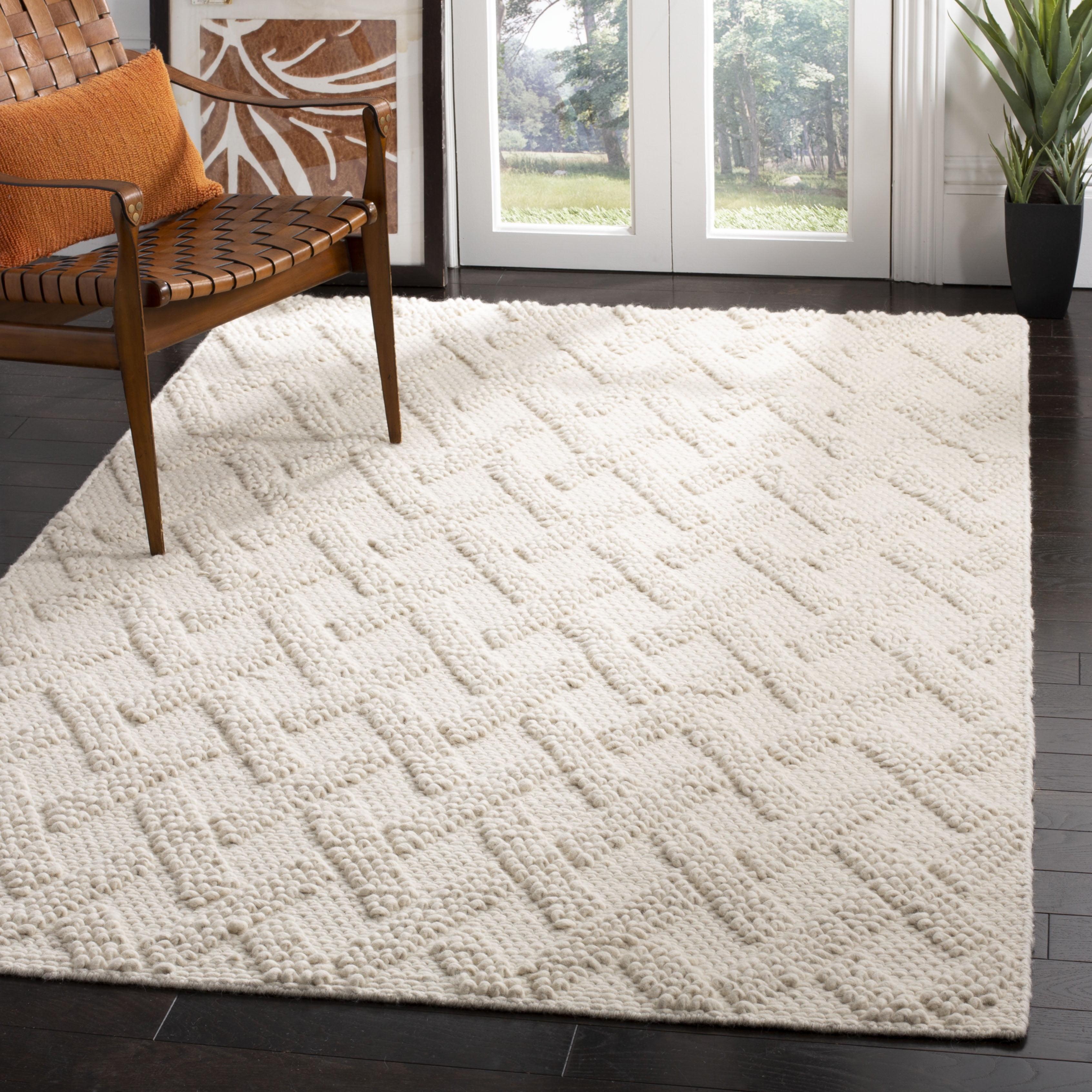 Ivory Hand-Tufted Wool Flat Woven Area Rug, 5' x 8'