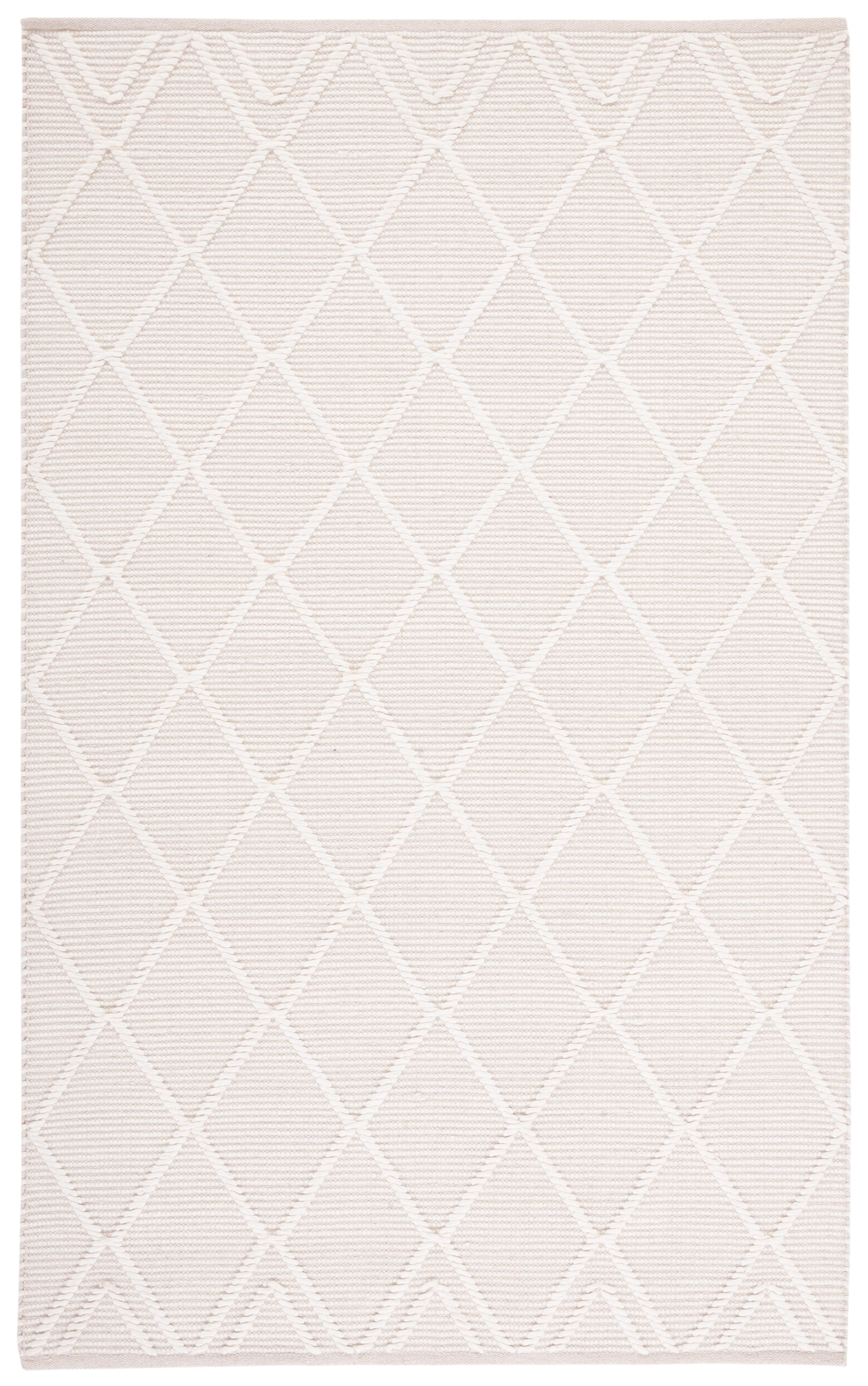 Ivory Geometric Handwoven Wool and Cotton Area Rug, 8' x 10'