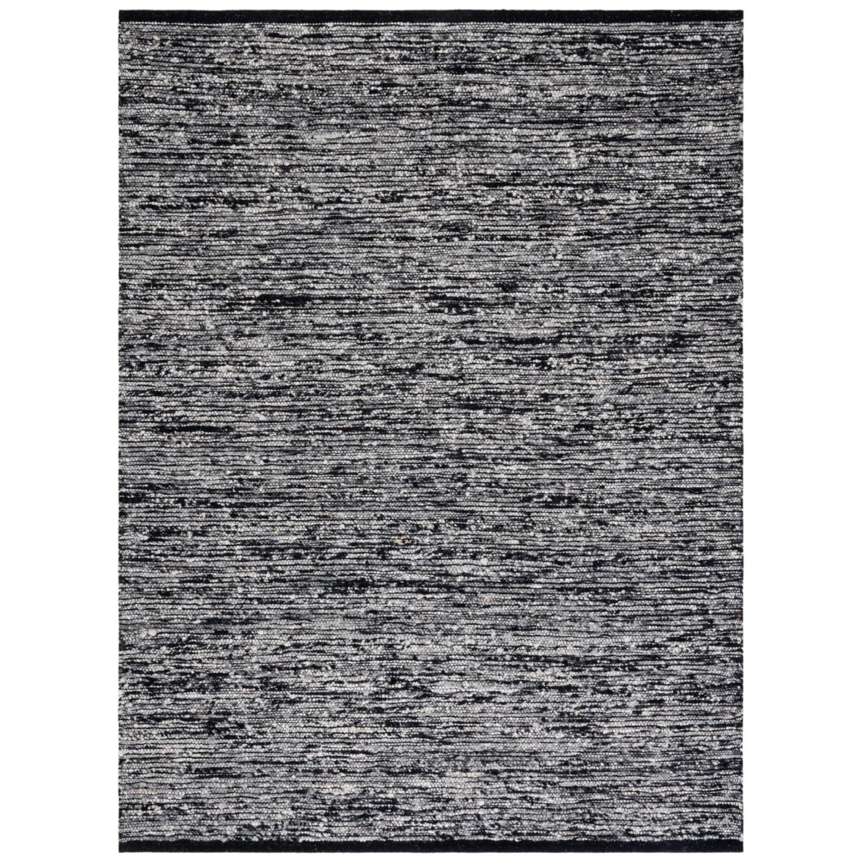 Artisan-Crafted Black Wool 8' x 10' Handwoven Area Rug