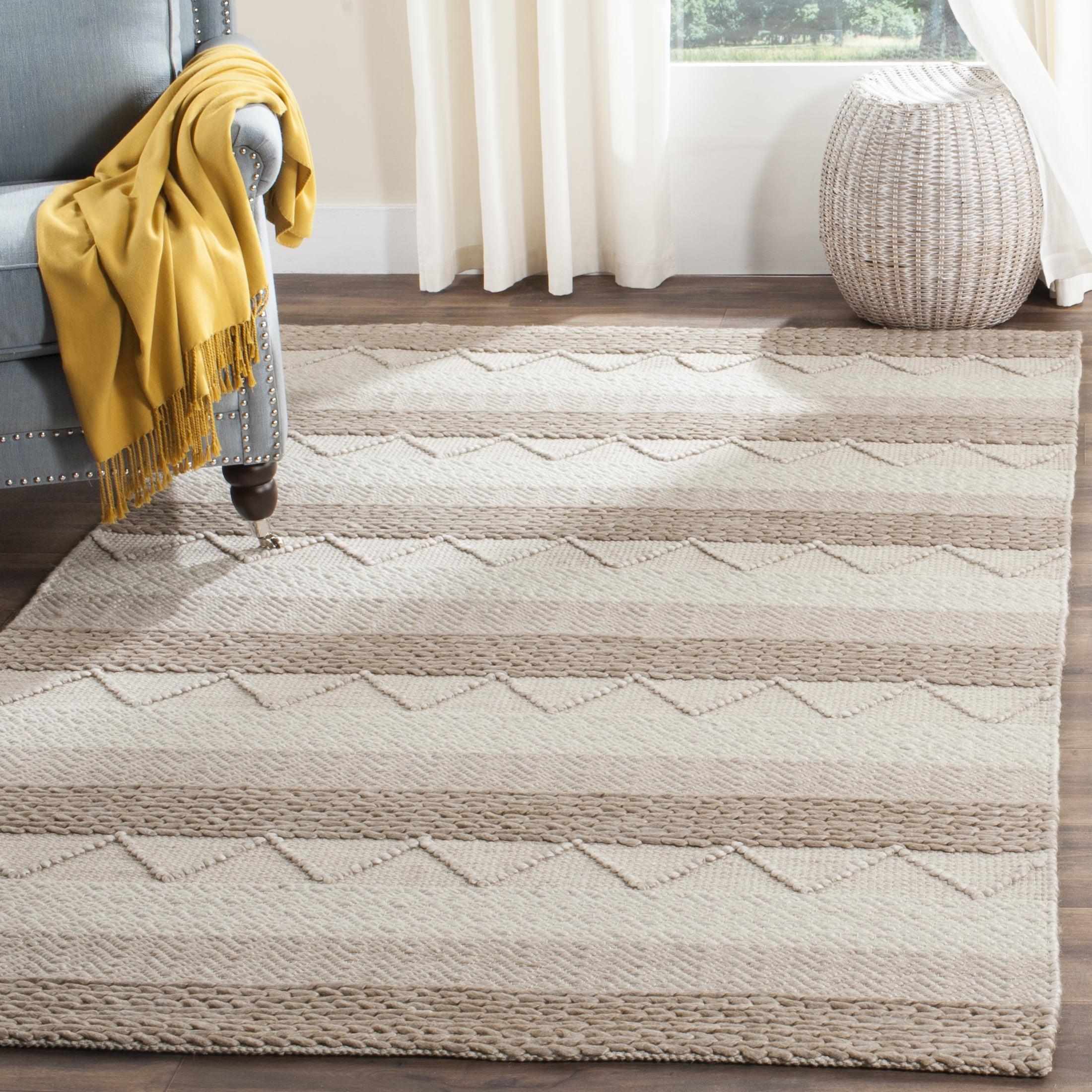 Ivory and Beige Handwoven Wool and Viscose Area Rug, 2' x 3'