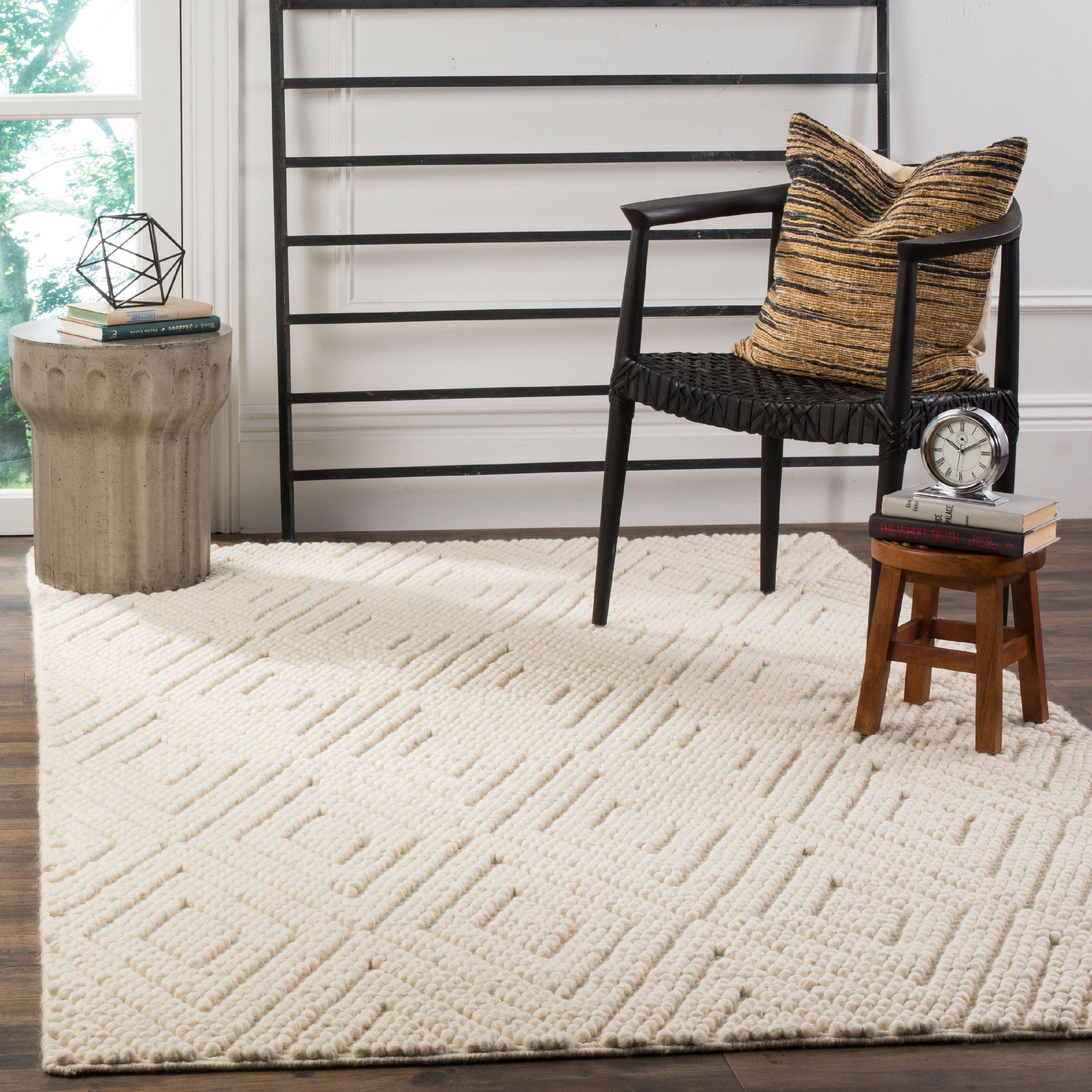 Ivory Hand-Tufted Wool Rectangular Area Rug, 3' x 5'