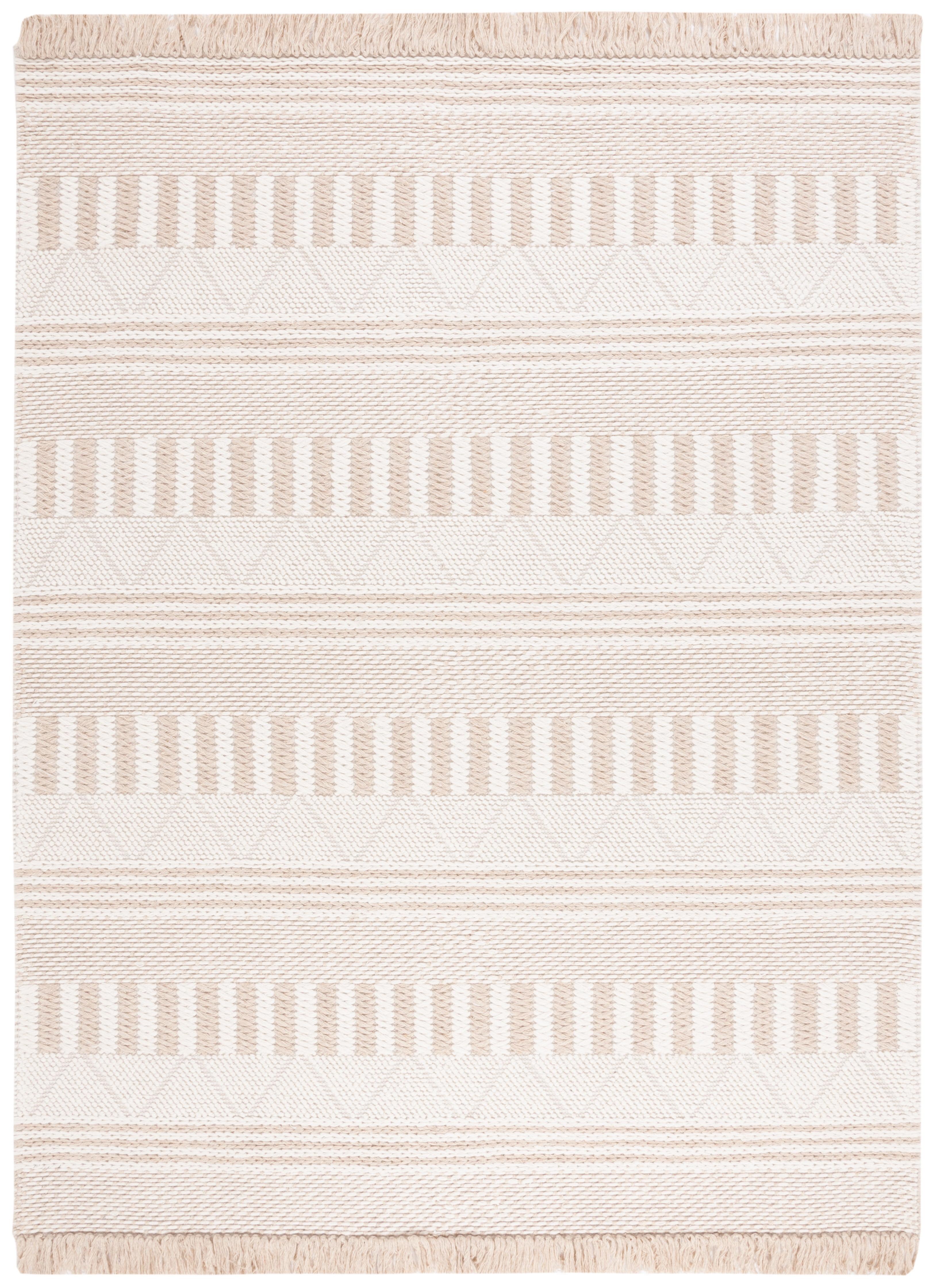 Ivory and Taupe Southwestern Wool Area Rug, 8' x 10'