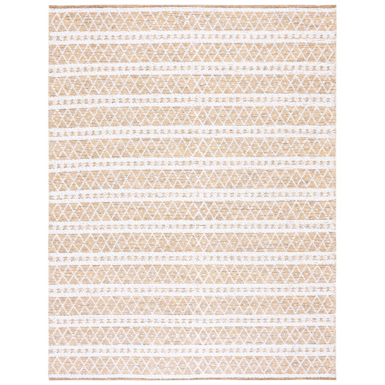 Handwoven Gold and White Rectangular Cotton Area Rug 8' x 10'