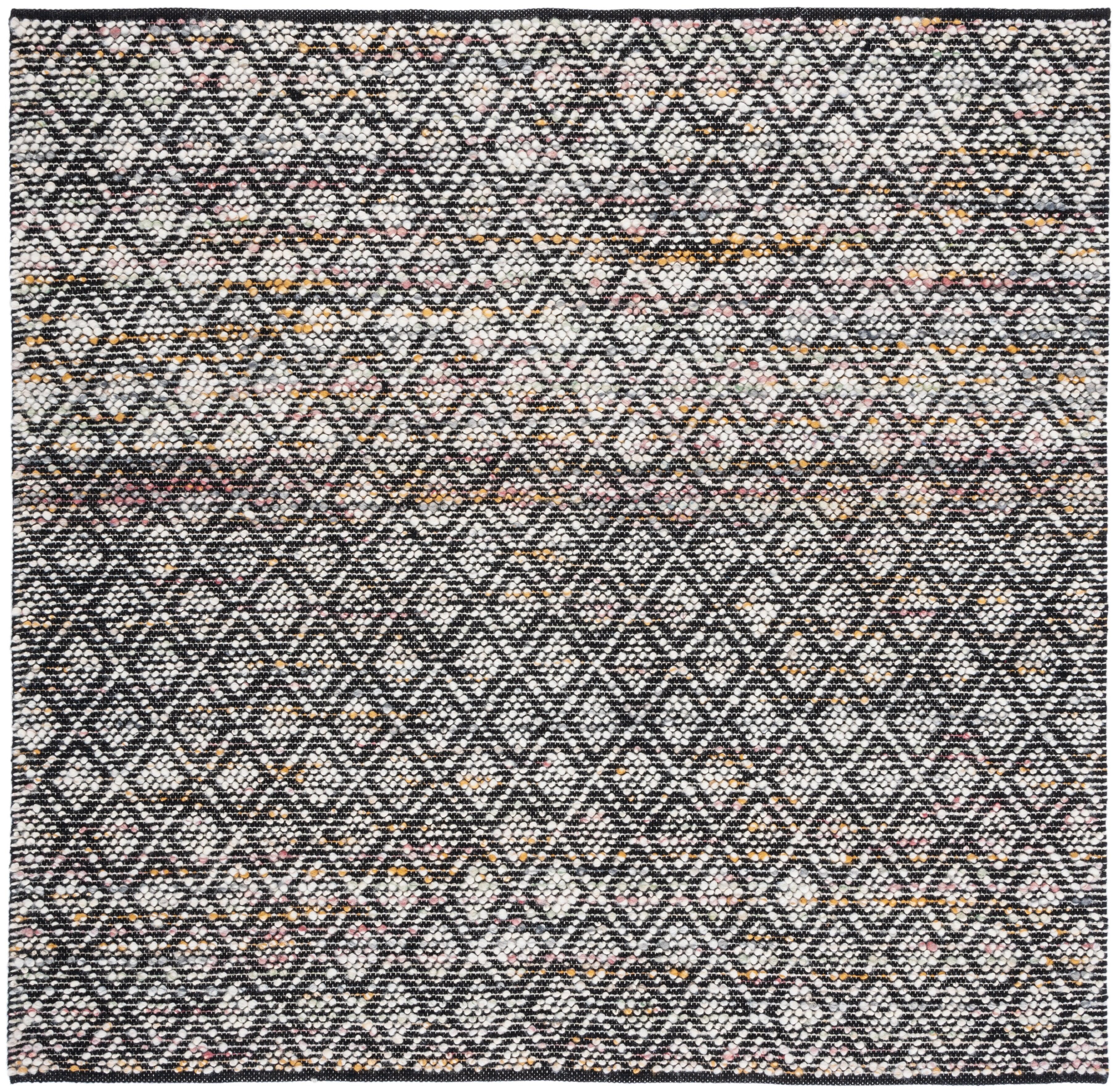 Handmade Black and Ivory Wool Square Area Rug