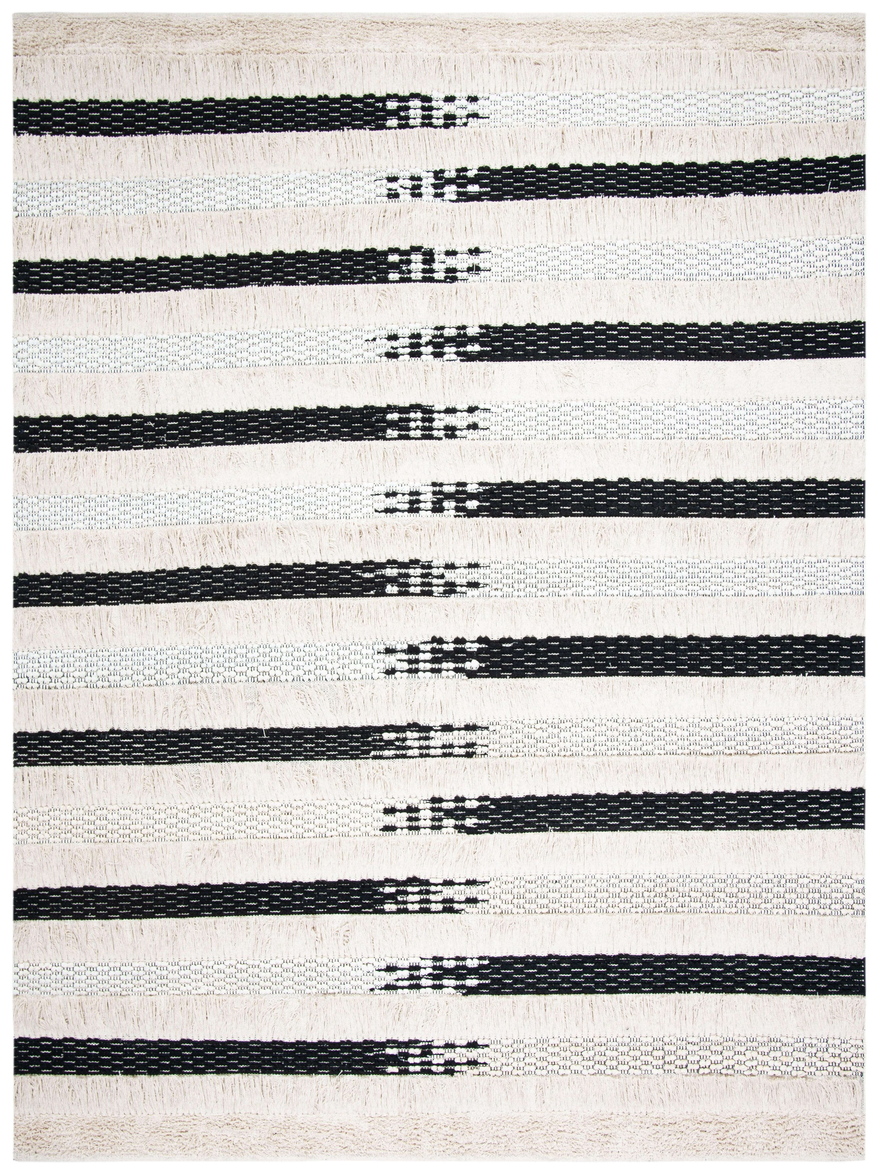 SAFAVIEH Natura Proinsias Striped Cotton Area Rug, Ivory/Black, 10' x 14'