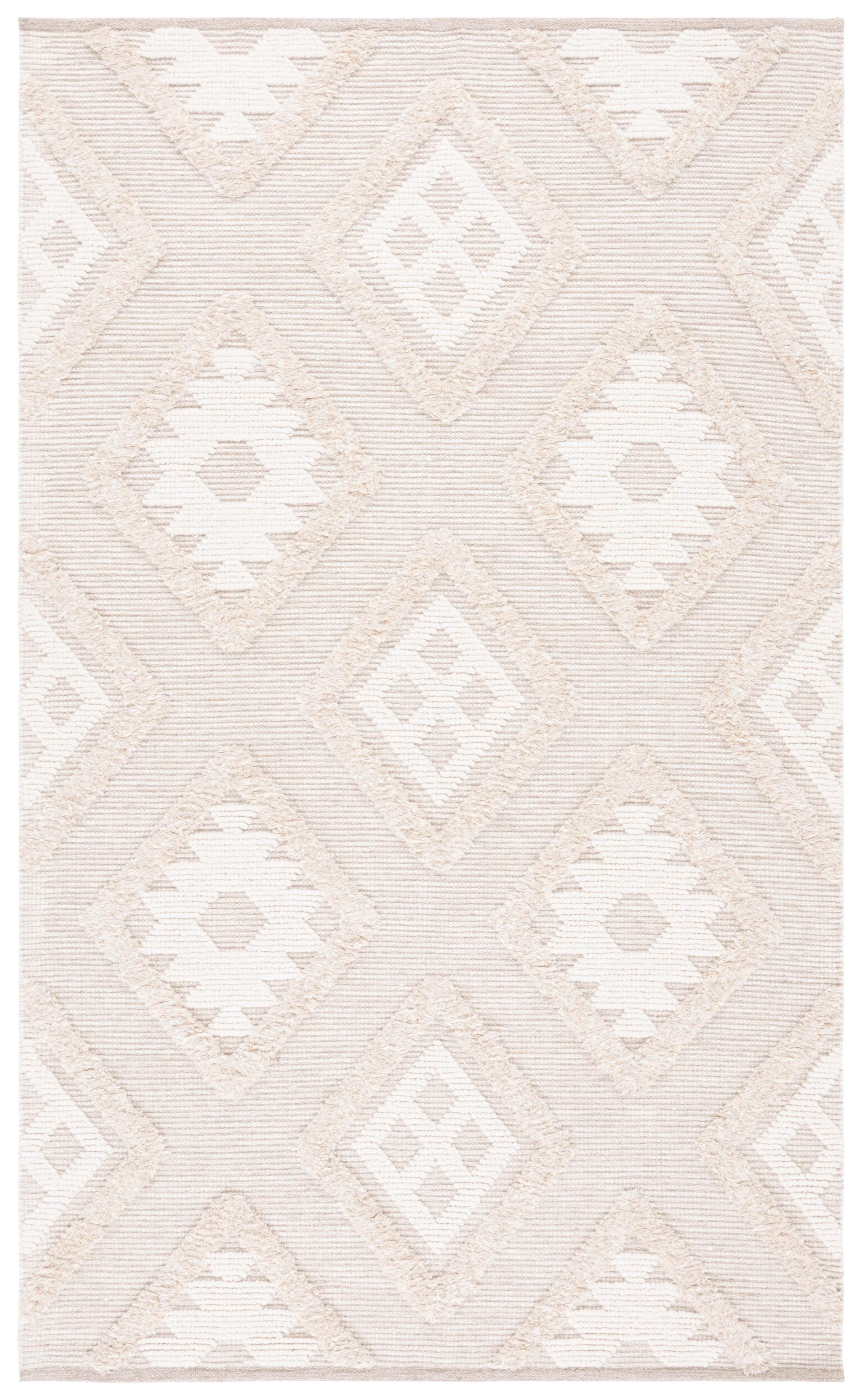 Beige and Light Grey Wool Diamond Pattern Rug, 3' x 5'