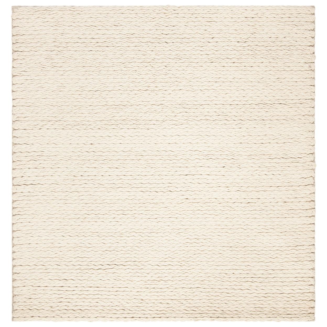 Handmade Ivory Braided Wool 6' Square Area Rug