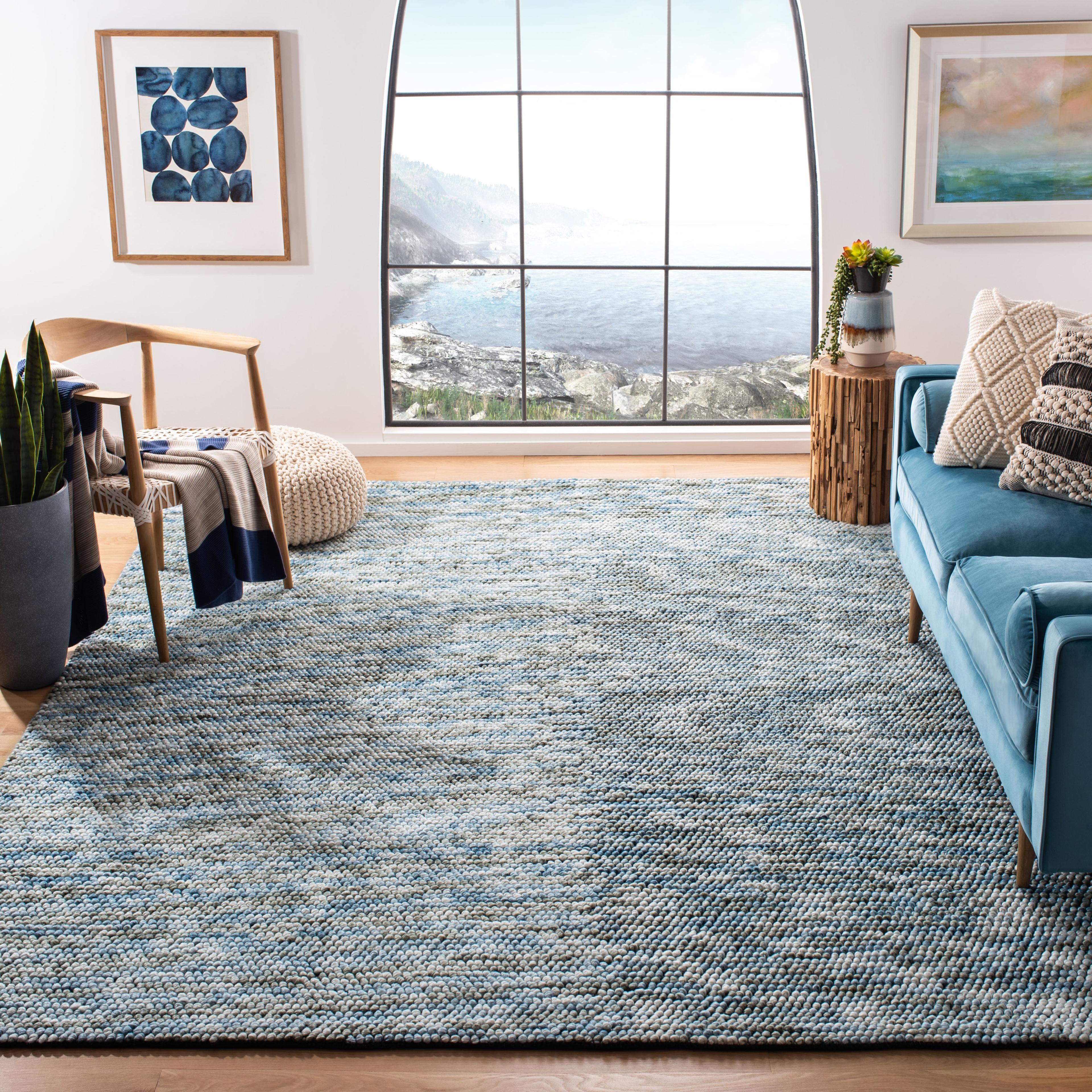 Hand-Tufted Blue and Ivory Wool Area Rug, 8' x 10'