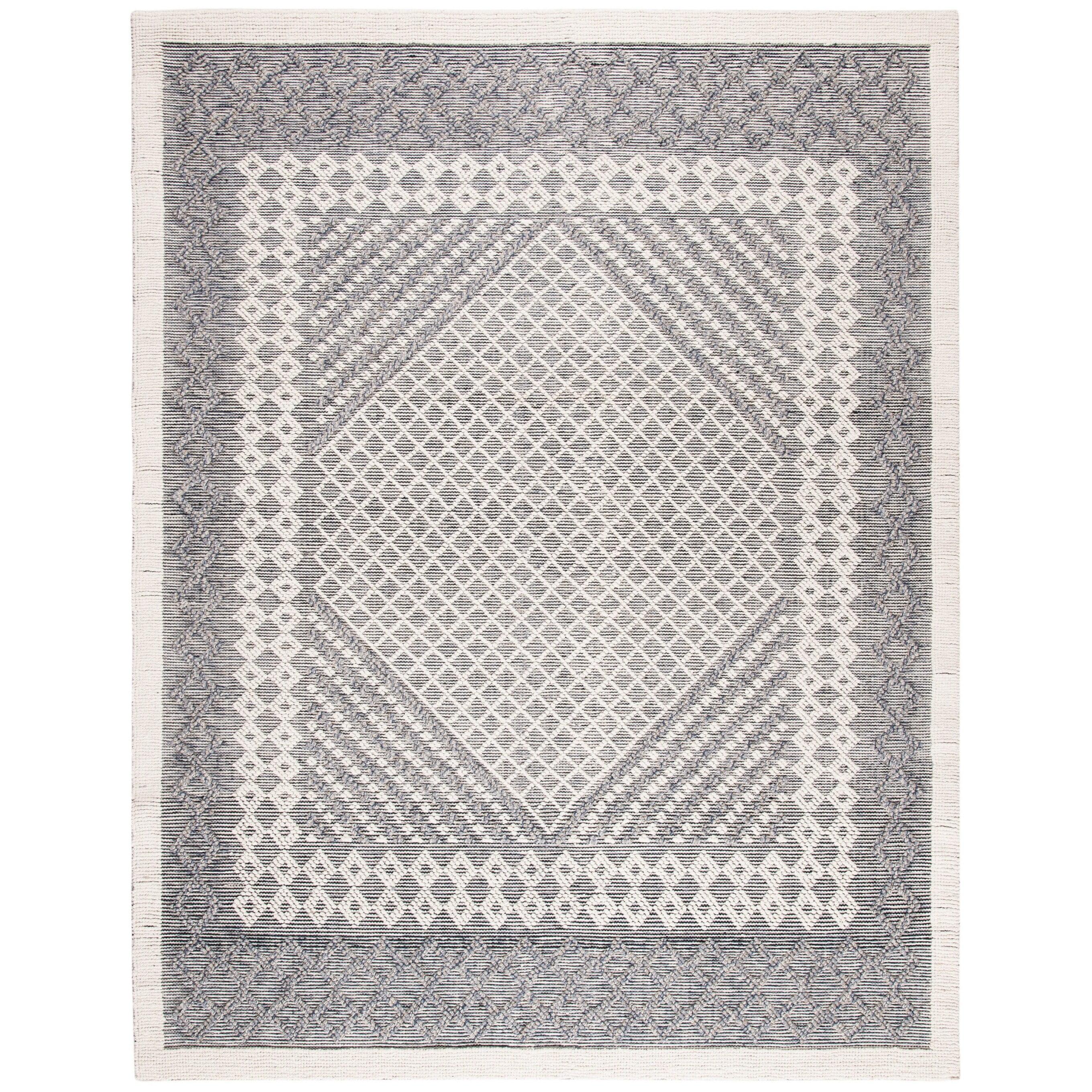 Natura 9' x 12' Blue and Cream Wool Handwoven Area Rug