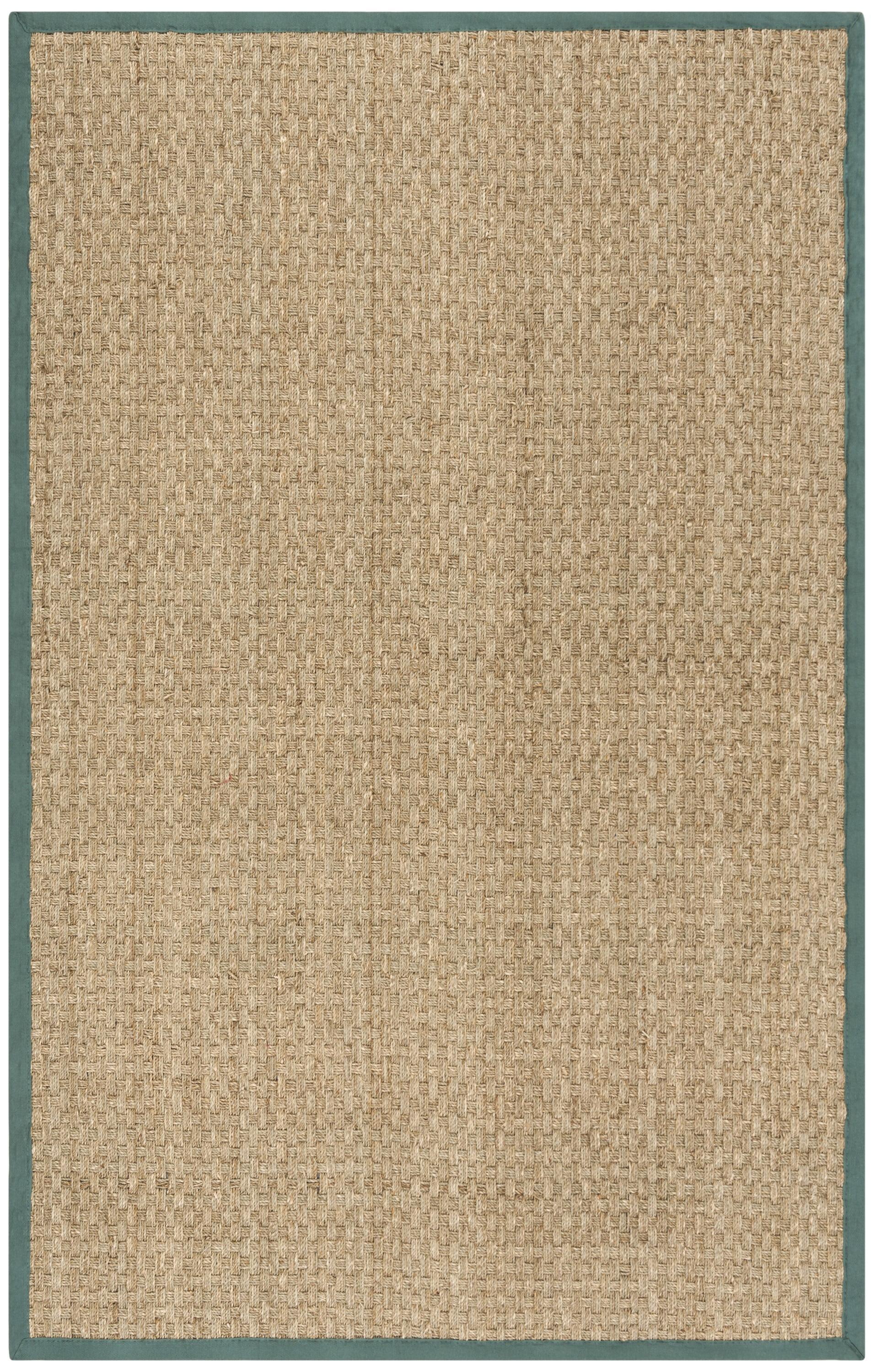 Natural and Light Blue Cotton Border Area Rug, 6' x 9'