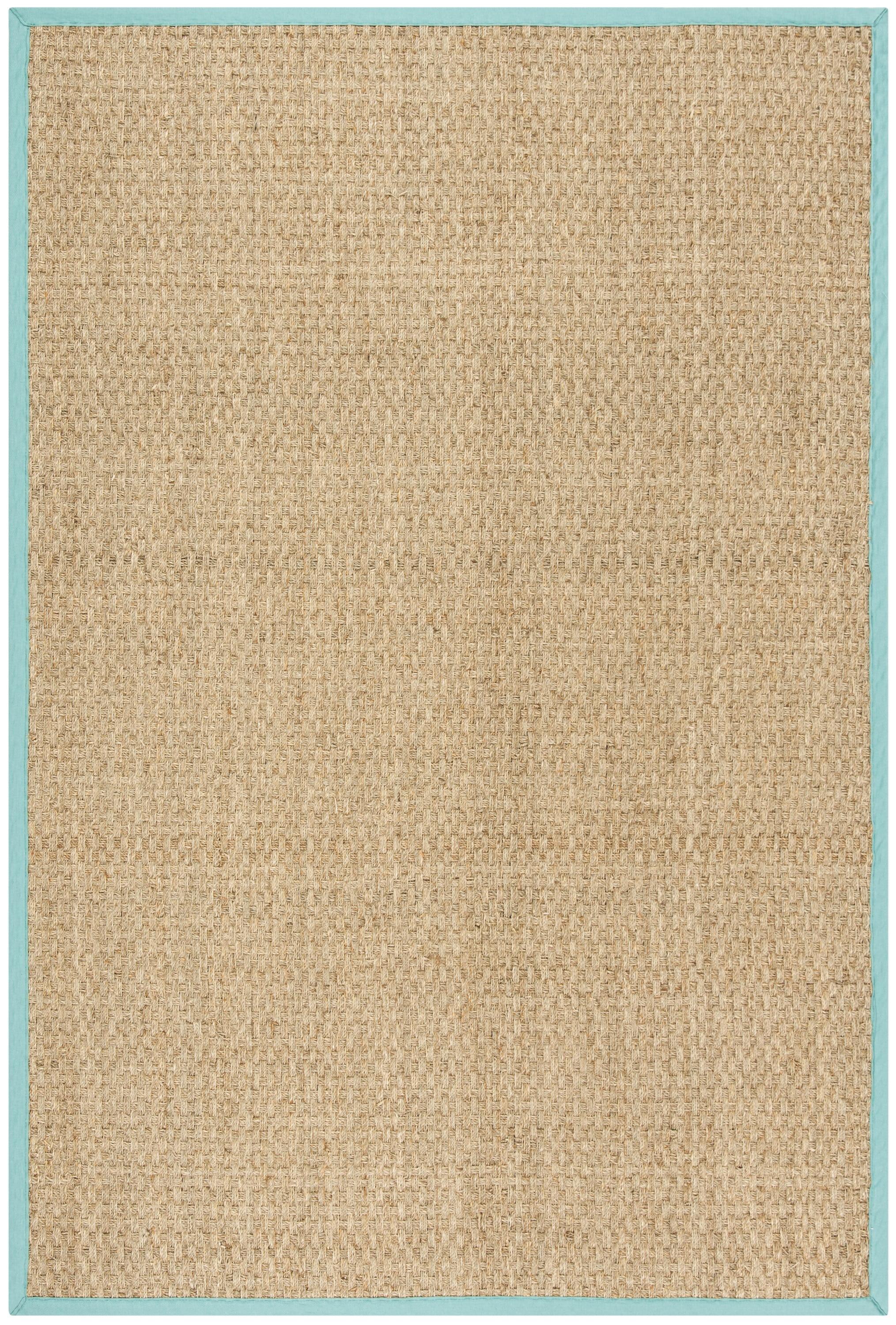 Natural Teal Border Flat Woven Cotton Area Rug