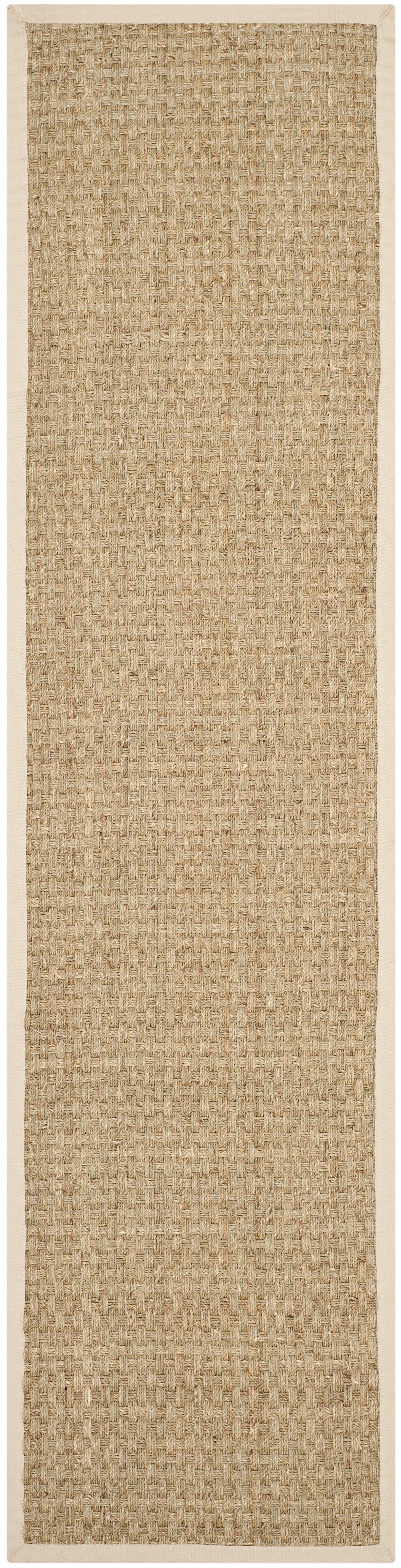 Natural Beige Seagrass Runner Rug with Cotton Border