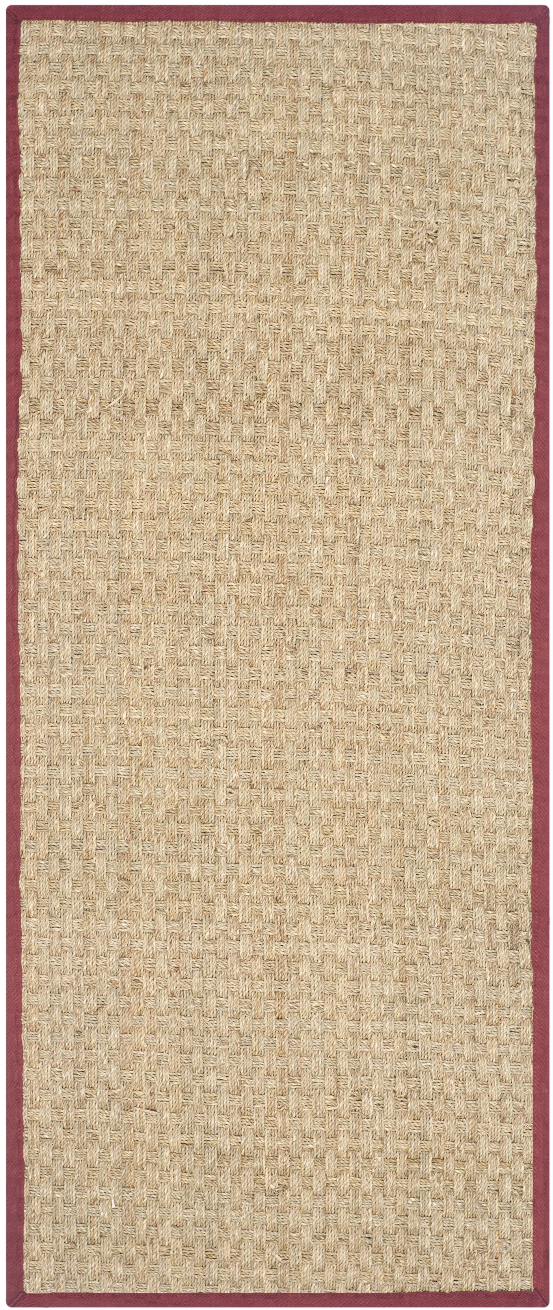 Natural and Red Seagrass Runner Rug with Cotton Border