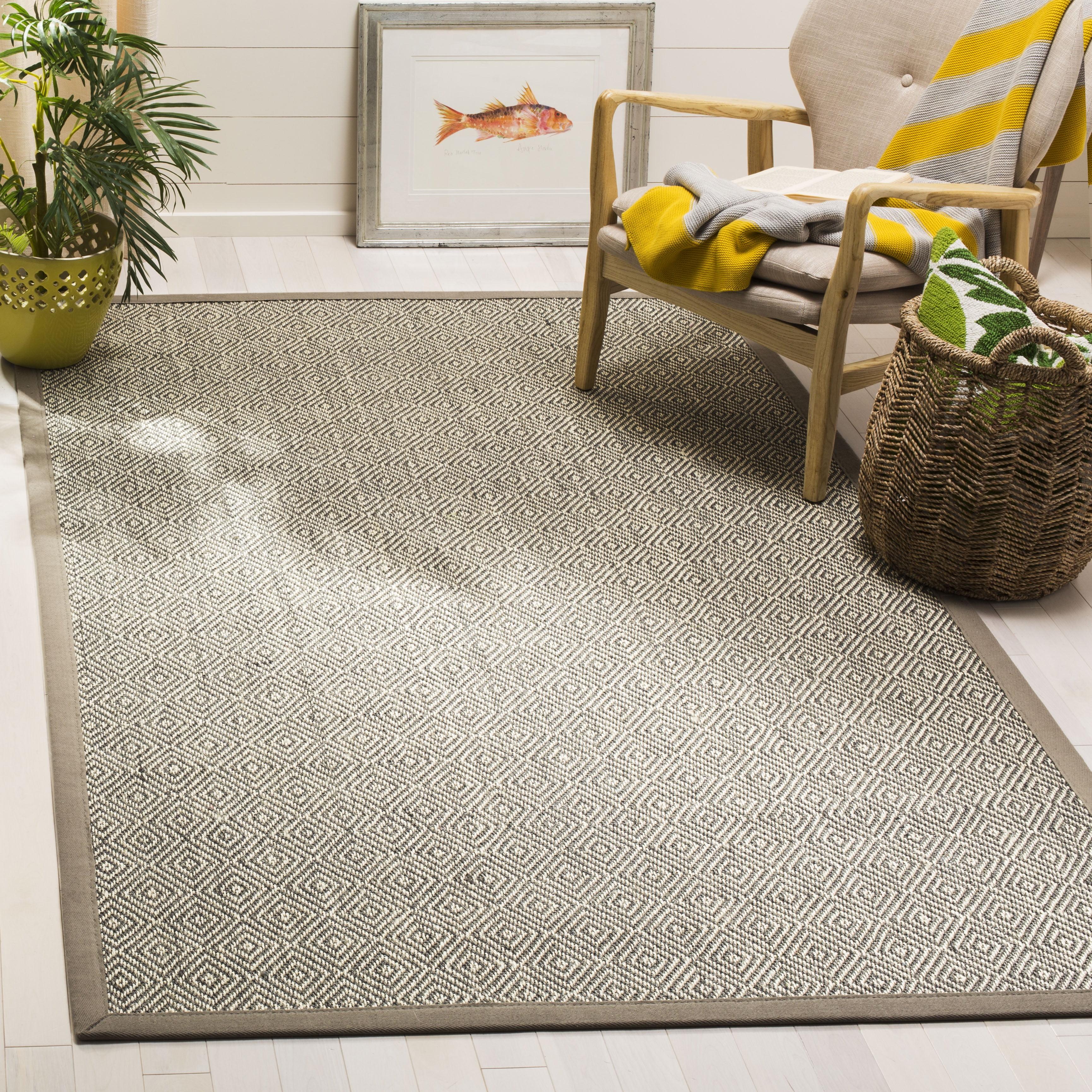 Hand-Knotted Easy Care Cotton Area Rug - Gray, 6' x 6' Square