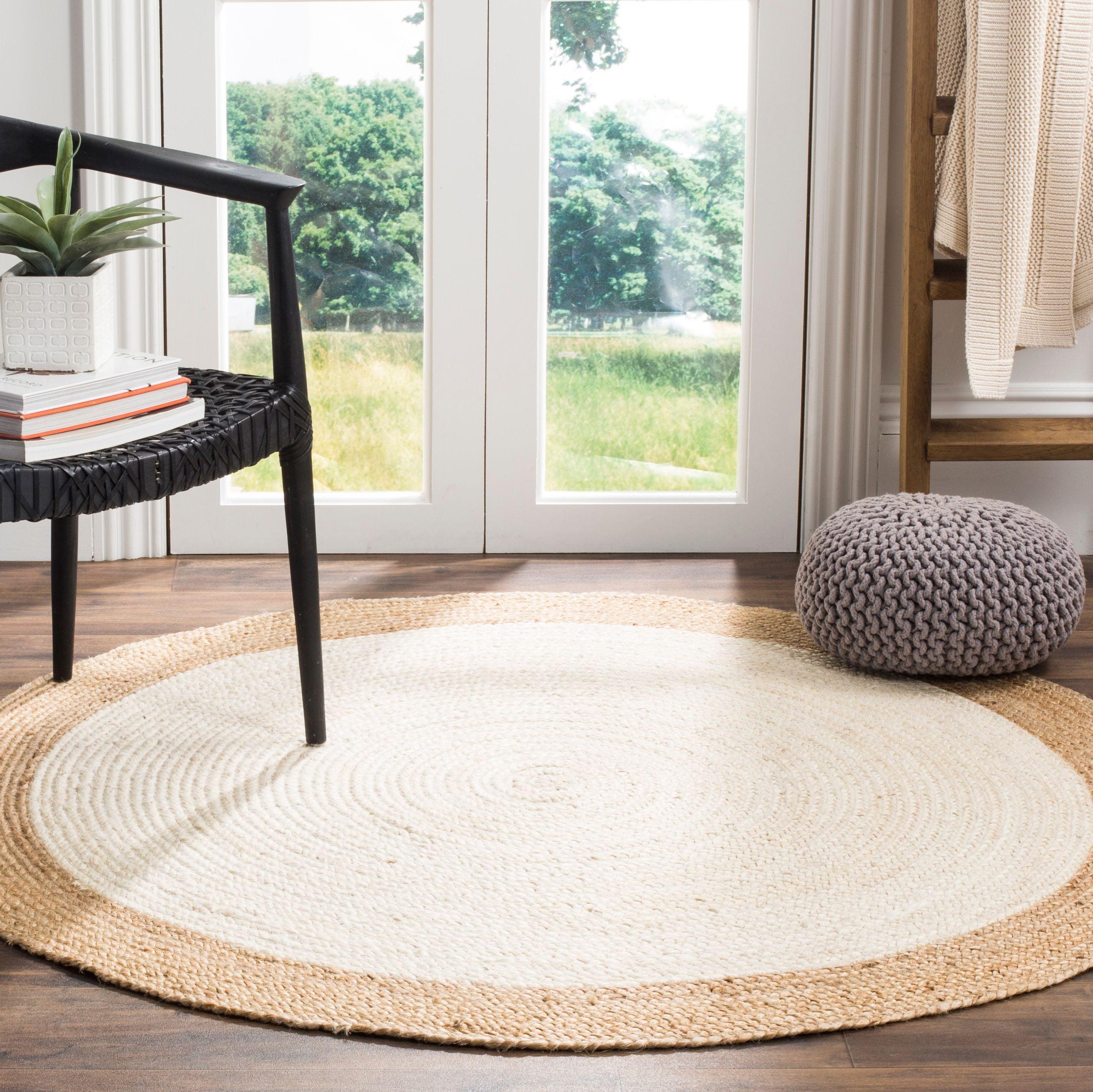 SAFAVIEH Natural Fiber Cebrail Braided Jute Area Rug, Ivory/Natural, 12' x 12' Round